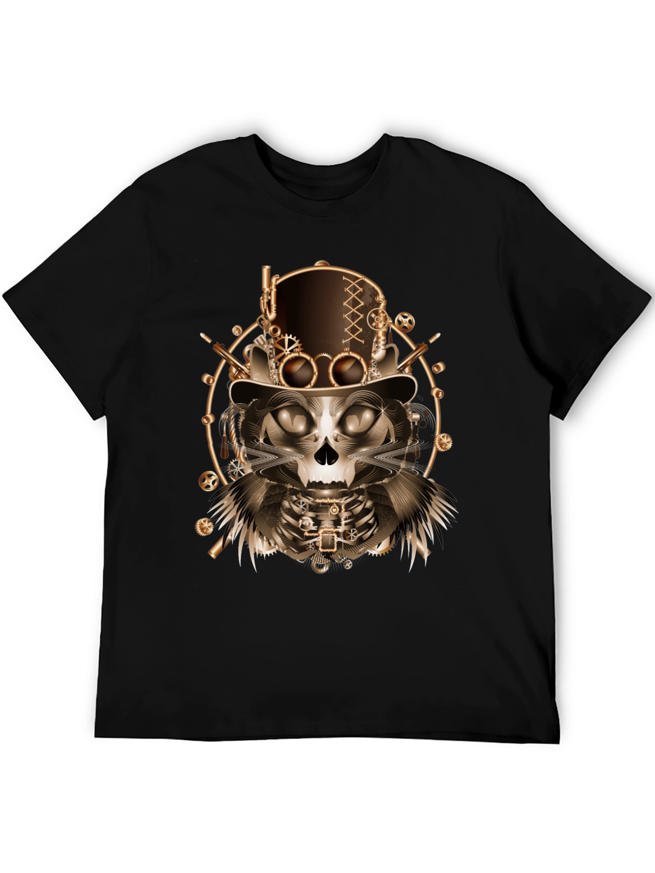 Steampunk Cat Skull T-Shirt - Unique Gothic Design