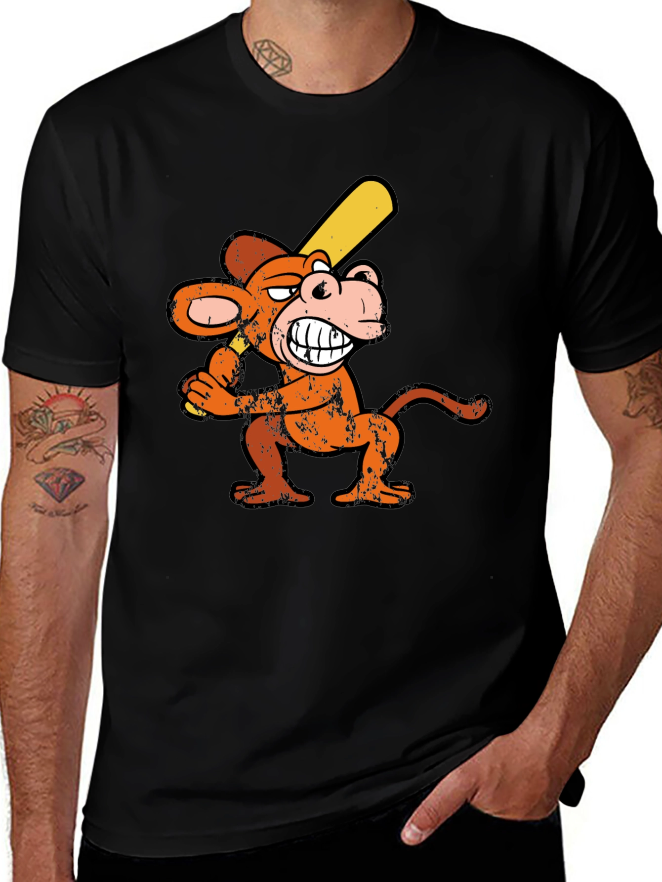 Monkey Baseball Player Graphic Tee - Novelty T-Shirt