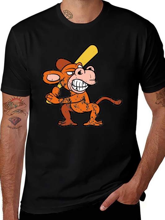 Monkey Baseball Player Graphic Tee - Novelty T-Shirt