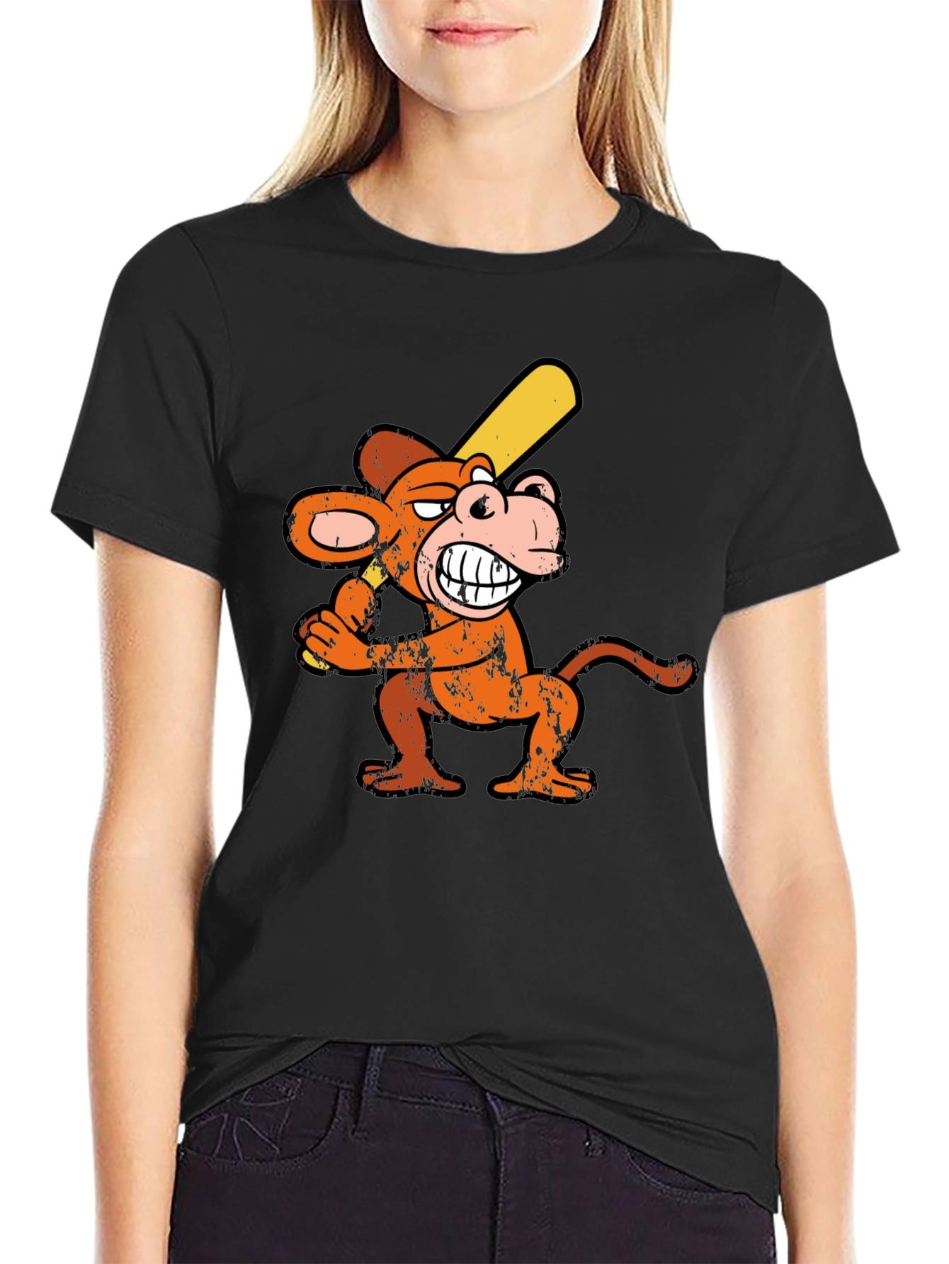 Monkey Baseball Player Graphic Tee - Novelty T-Shirt