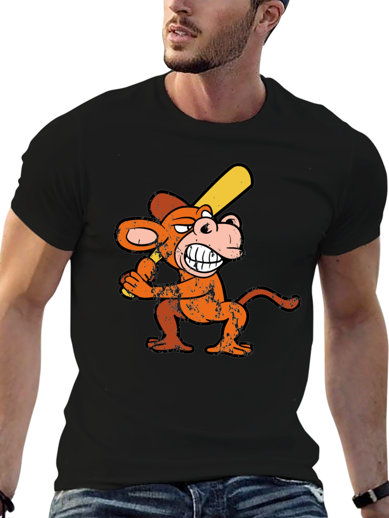 Monkey Baseball Player Graphic Tee - Novelty T-Shirt