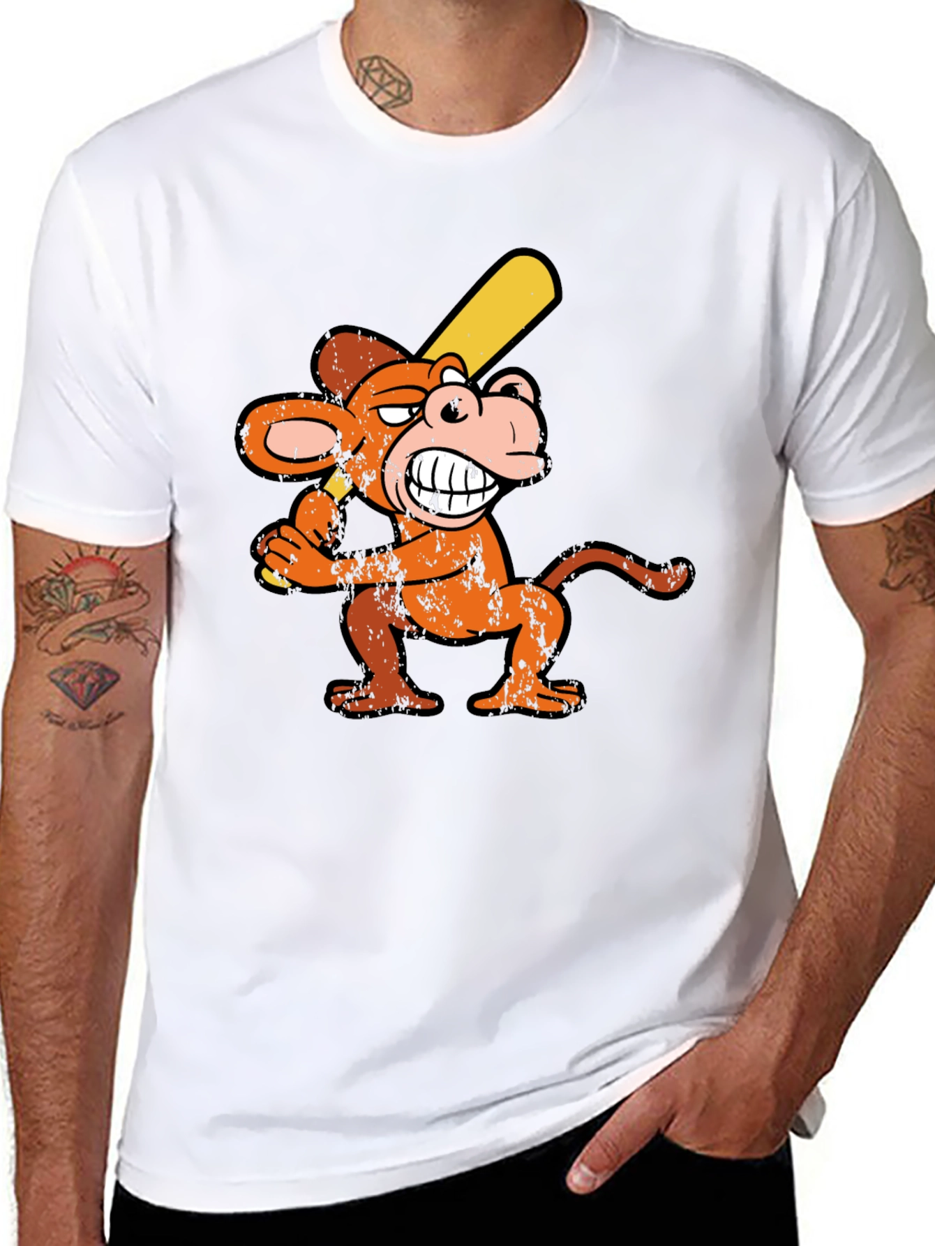 Monkey Baseball Player Graphic Tee - Novelty T-Shirt