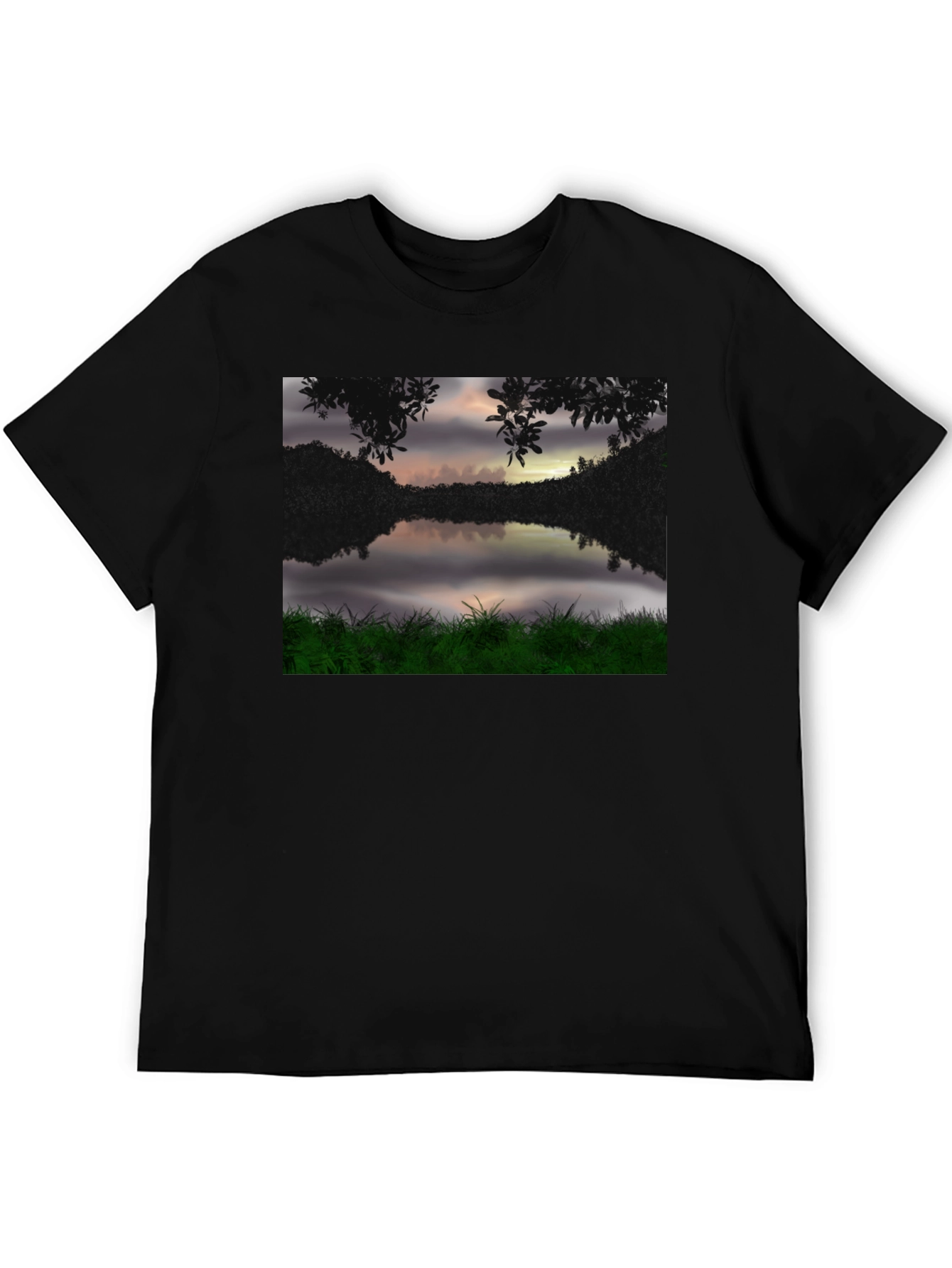 Nature Lake Scene Black T-Shirt