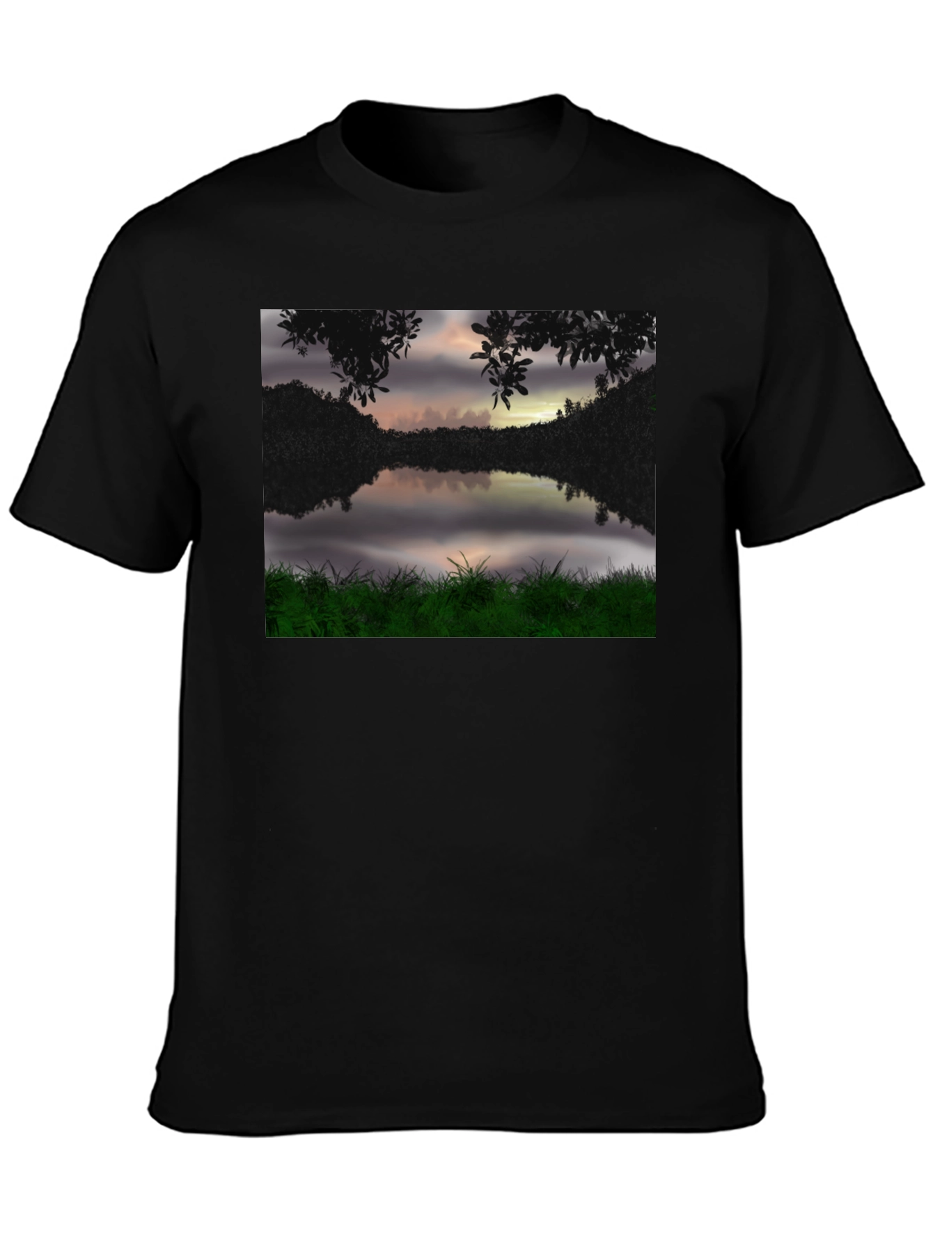 Nature Lake Scene Black T-Shirt