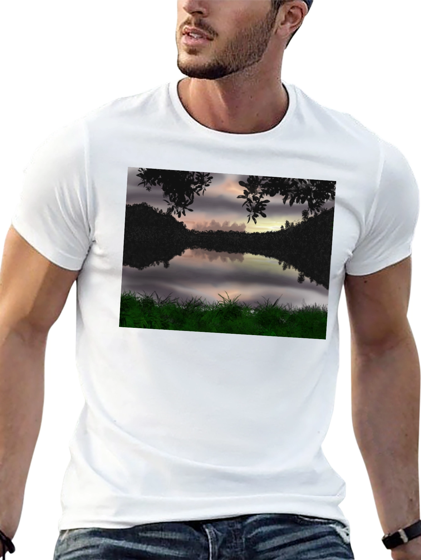 Nature Lake Scene Black T-Shirt