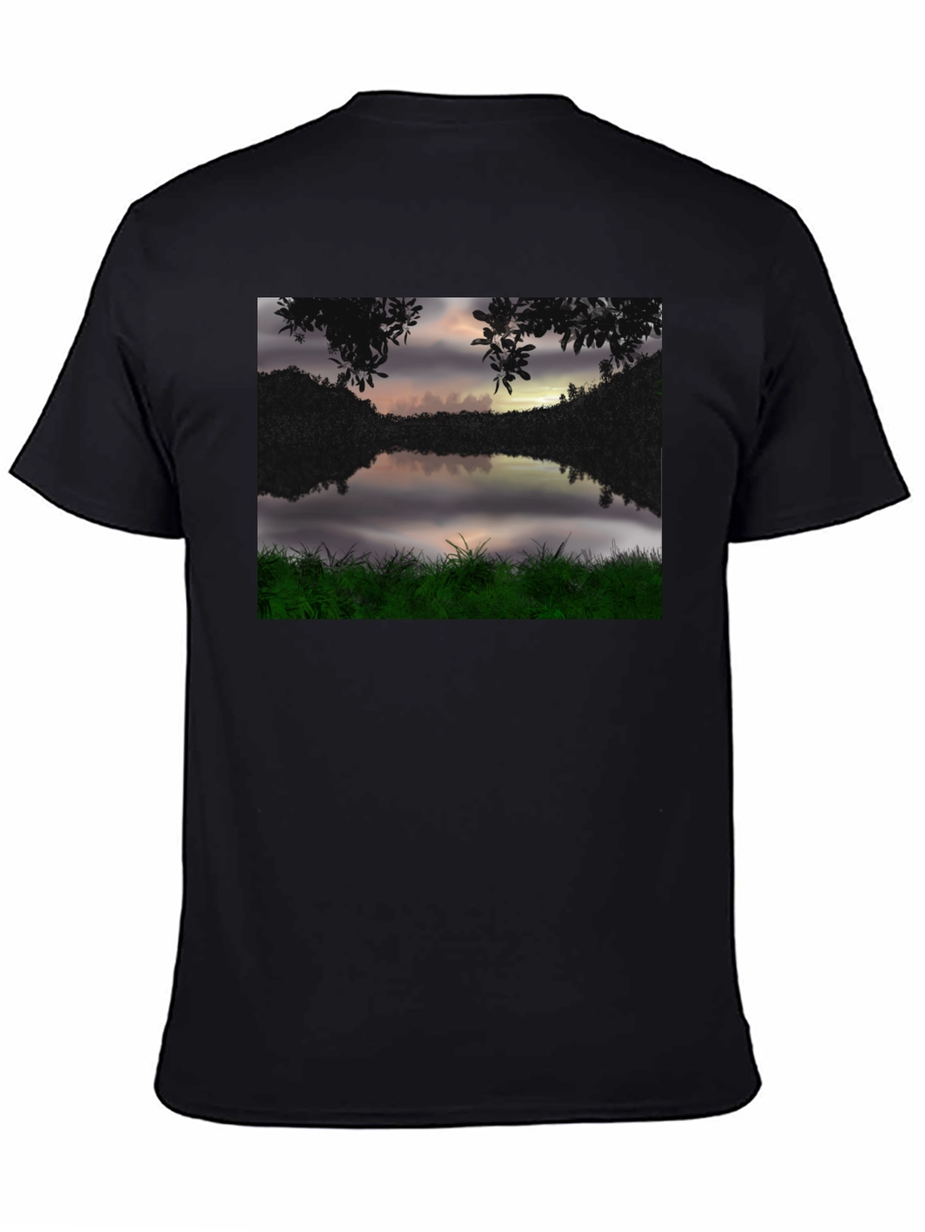 Nature Lake Scene Black T-Shirt