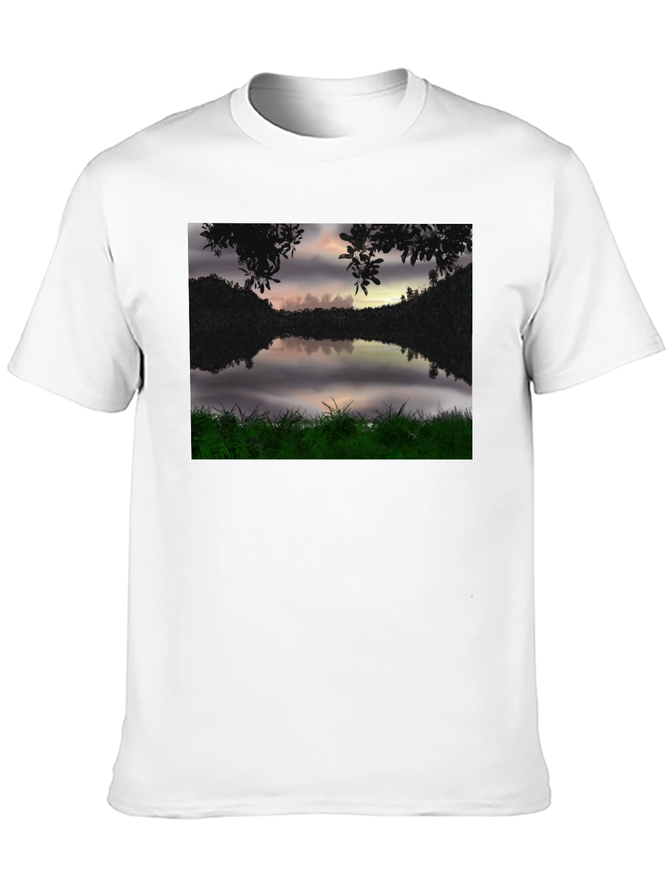 Nature Lake Scene Black T-Shirt