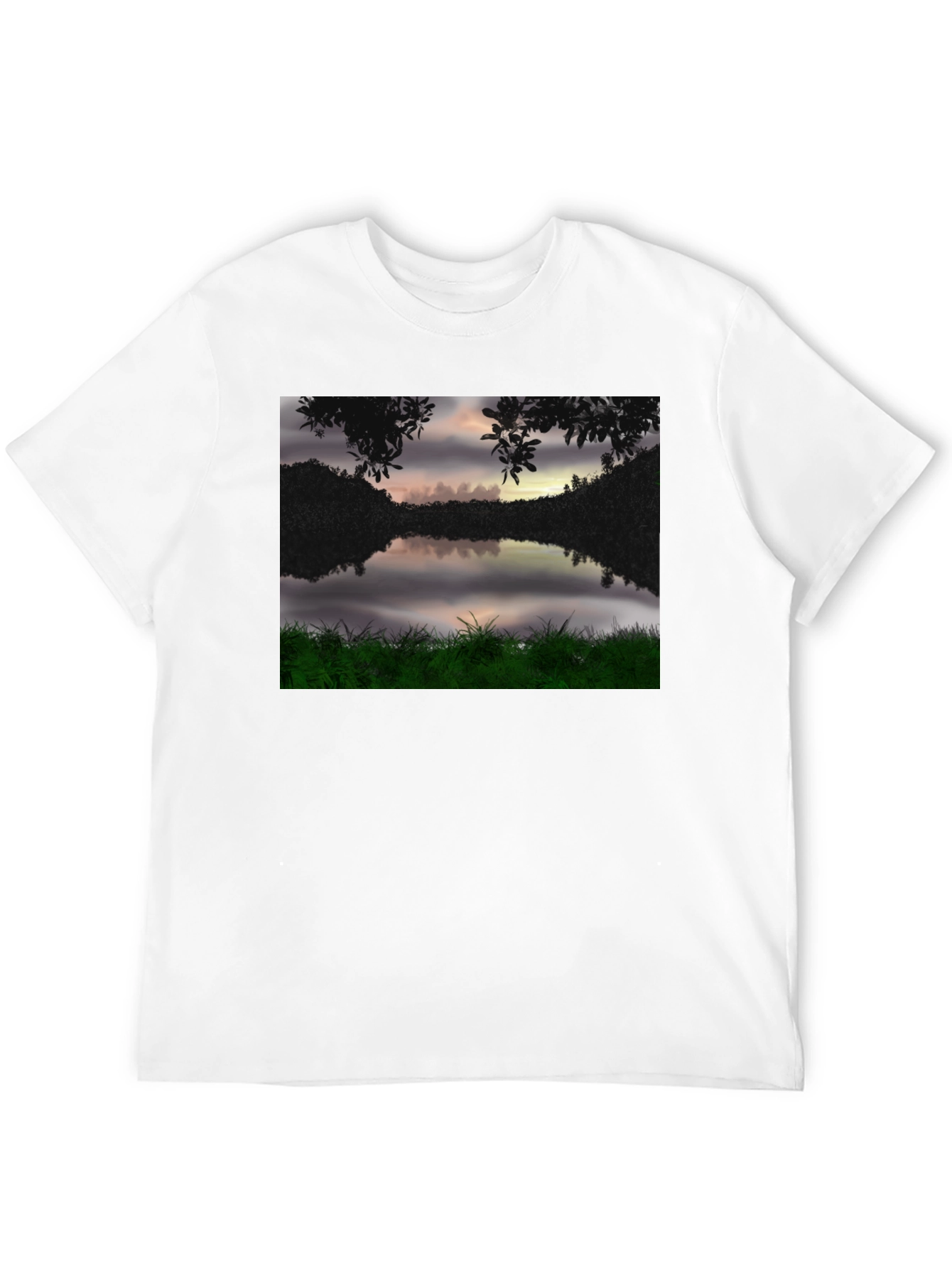 Nature Lake Scene Black T-Shirt