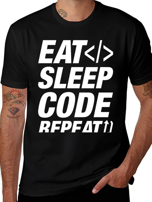 Eat Sleep Code Repeat Black Graphic Tee