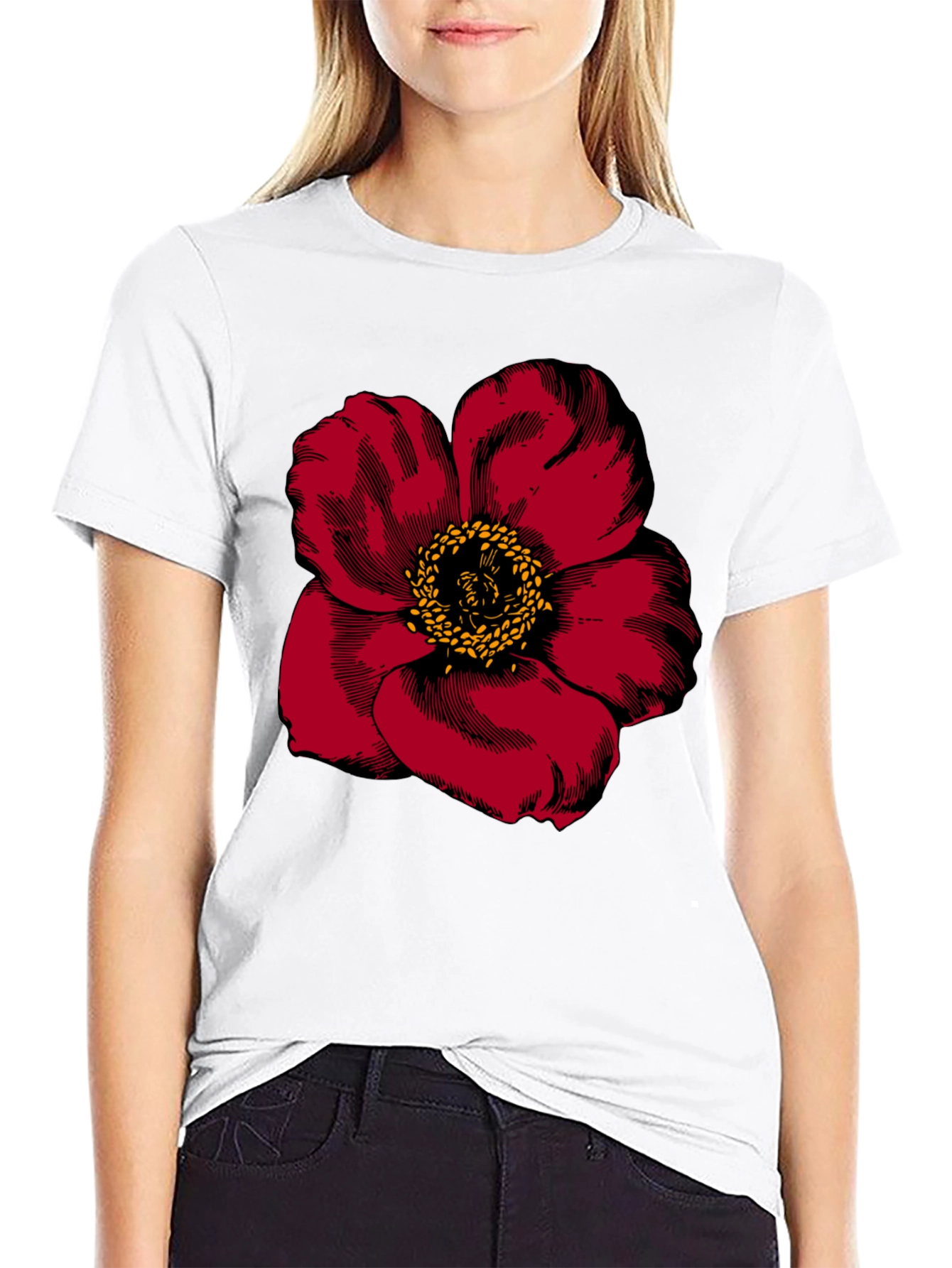 Bold Red Flower Graphic Tee - Mens Black T-Shirt