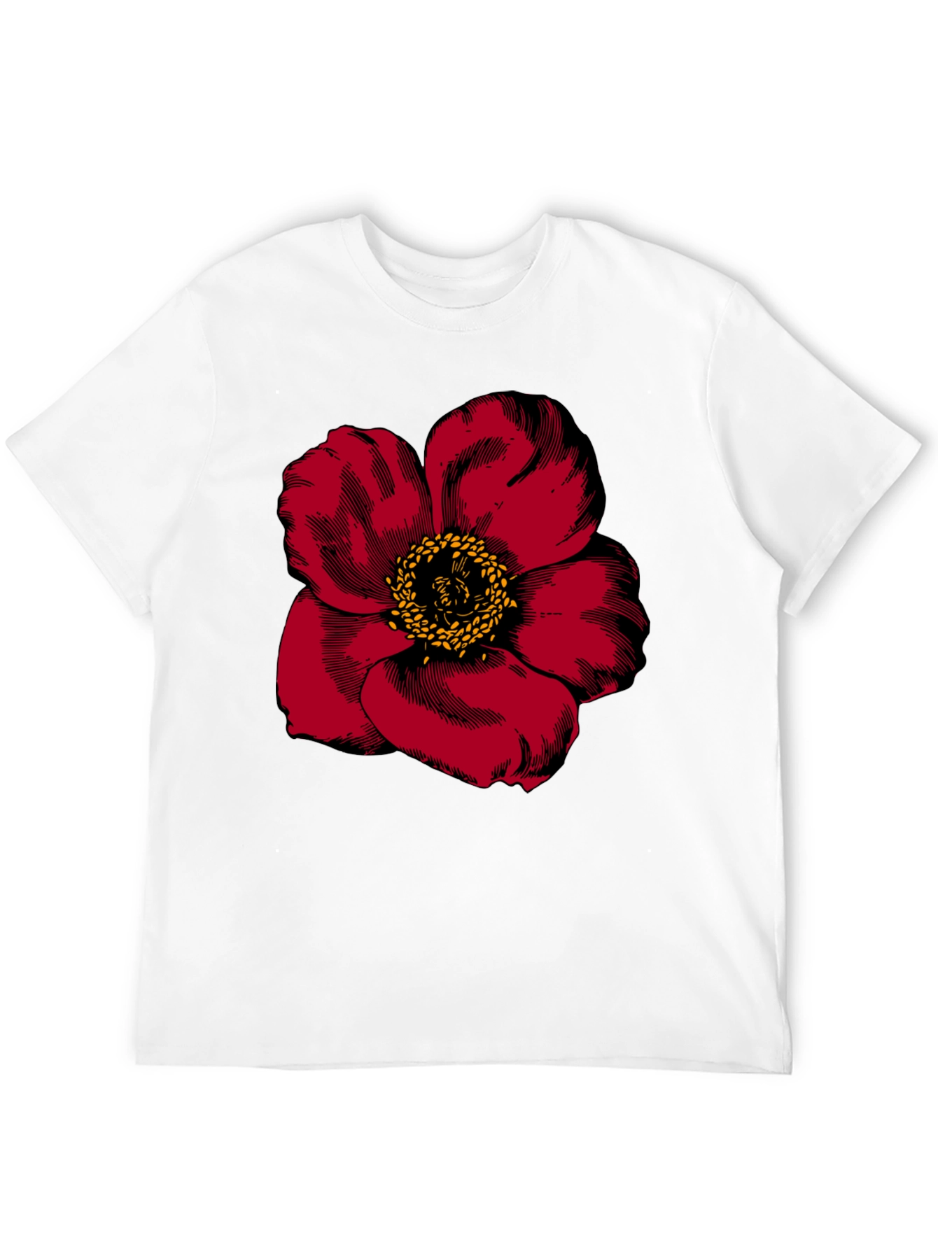 Bold Red Flower Graphic Tee - Mens Black T-Shirt