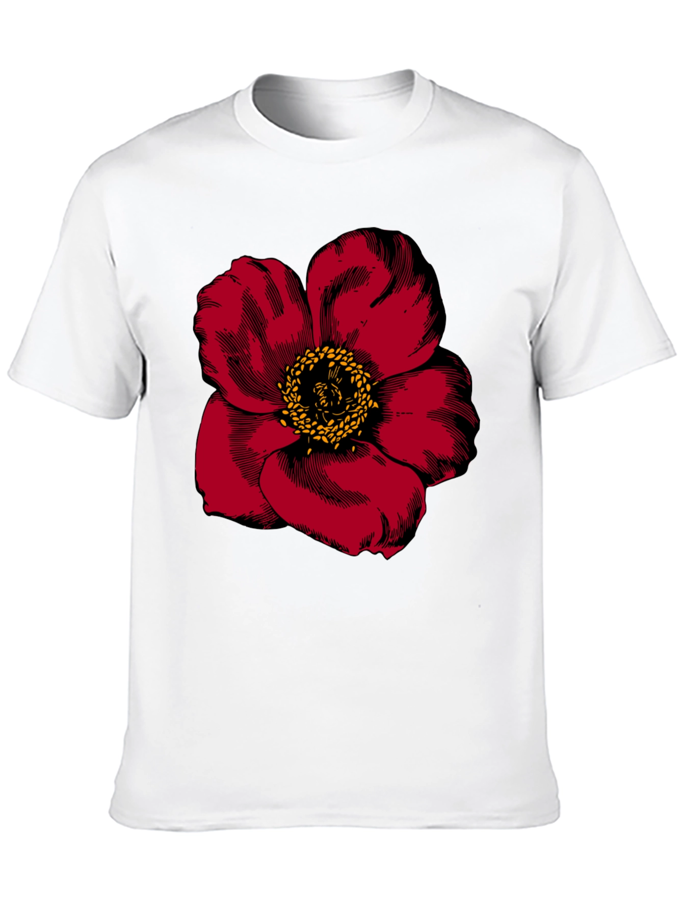 Bold Red Flower Graphic Tee - Mens Black T-Shirt