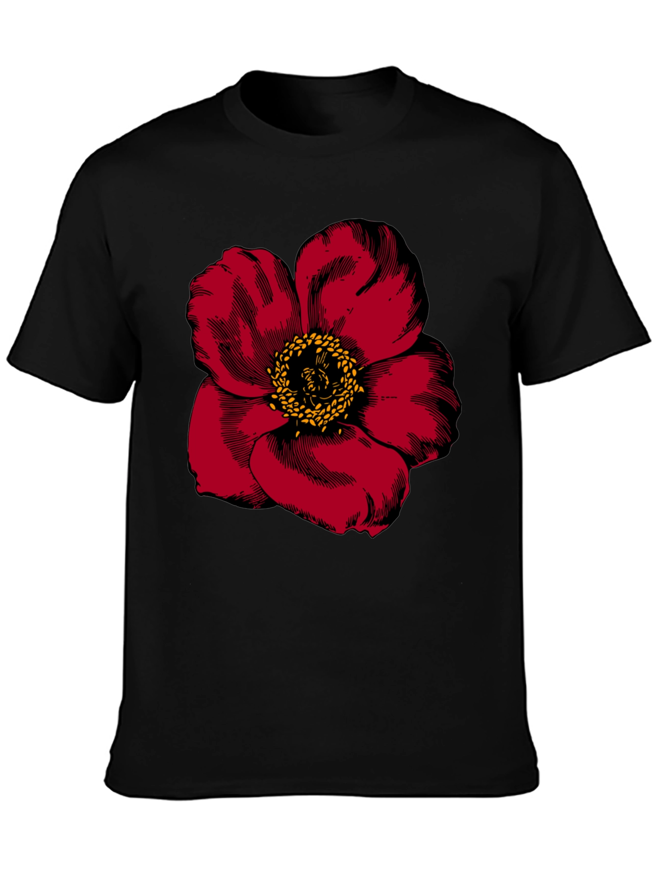 Bold Red Flower Graphic Tee - Mens Black T-Shirt