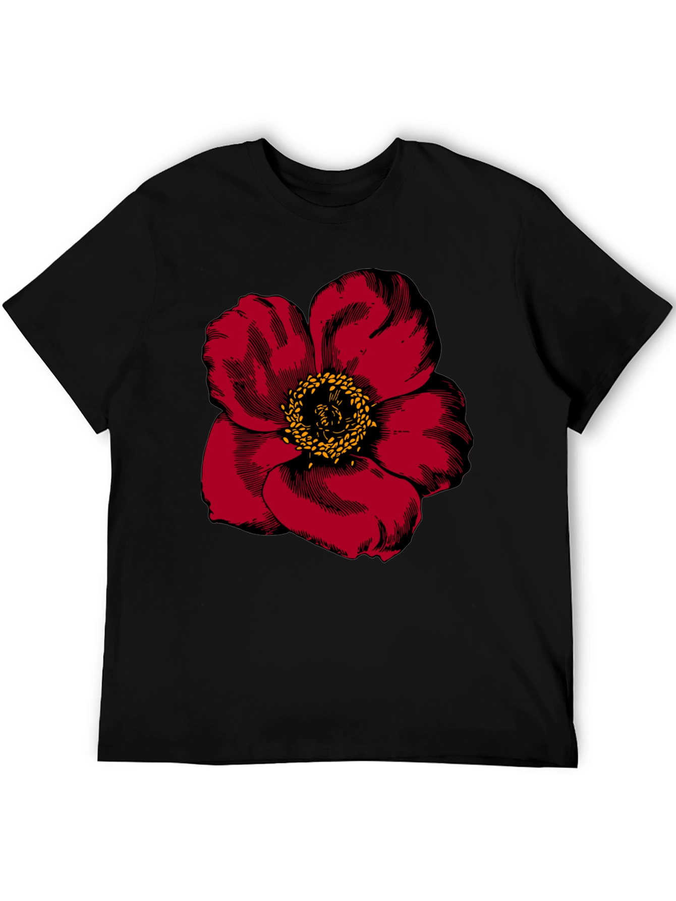 Bold Red Flower Graphic Tee - Mens Black T-Shirt