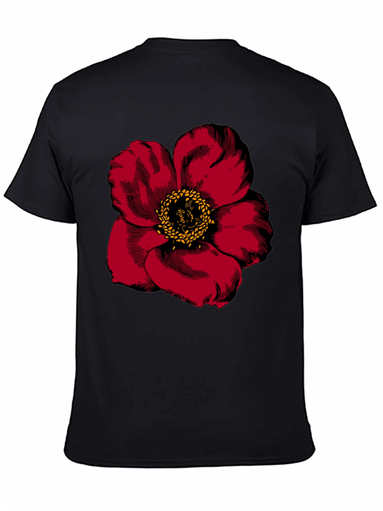 Bold Red Flower Graphic Tee - Mens Black T-Shirt