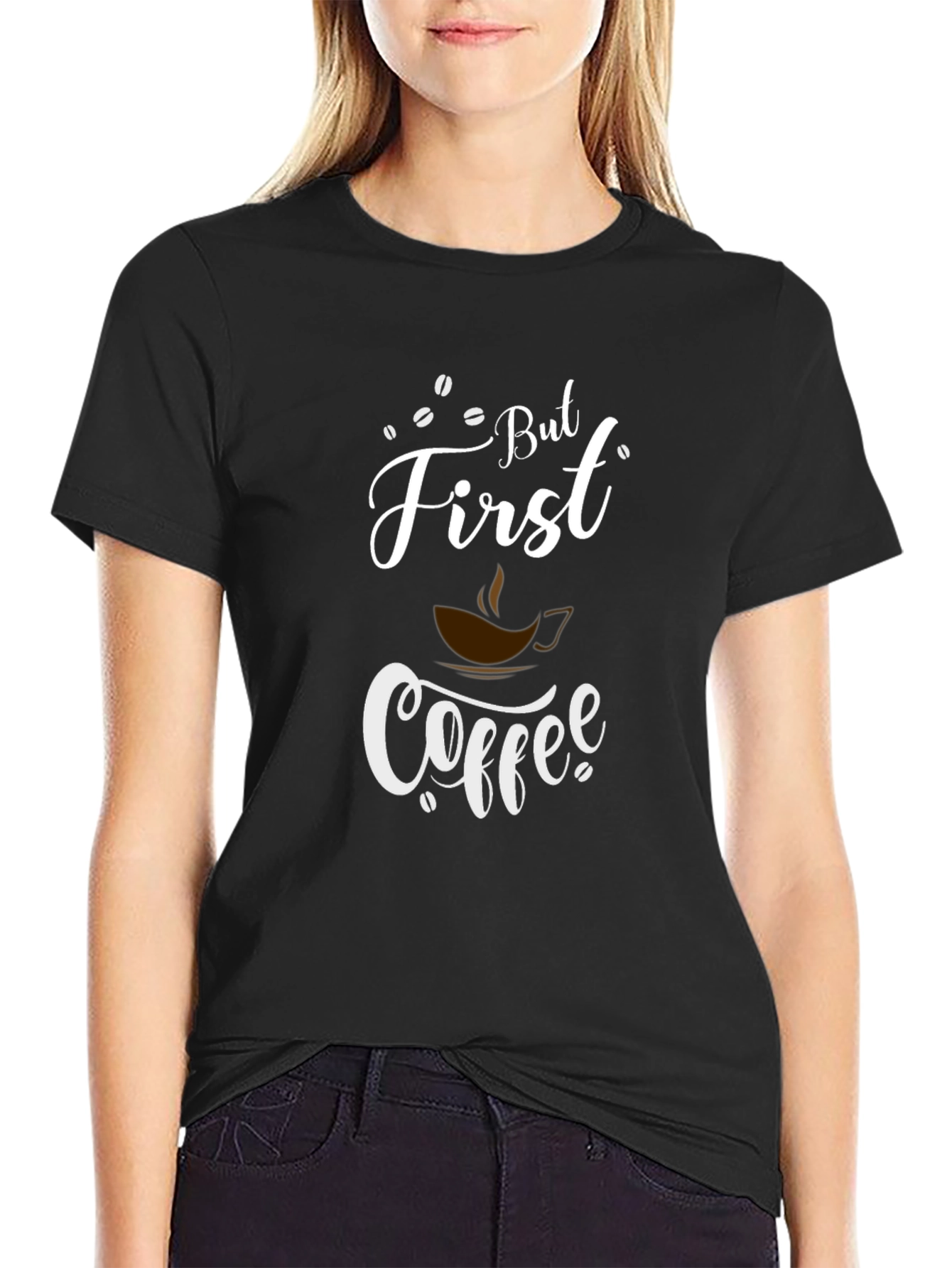 But First Coffee Graphic Tee - Black Cotton Blend