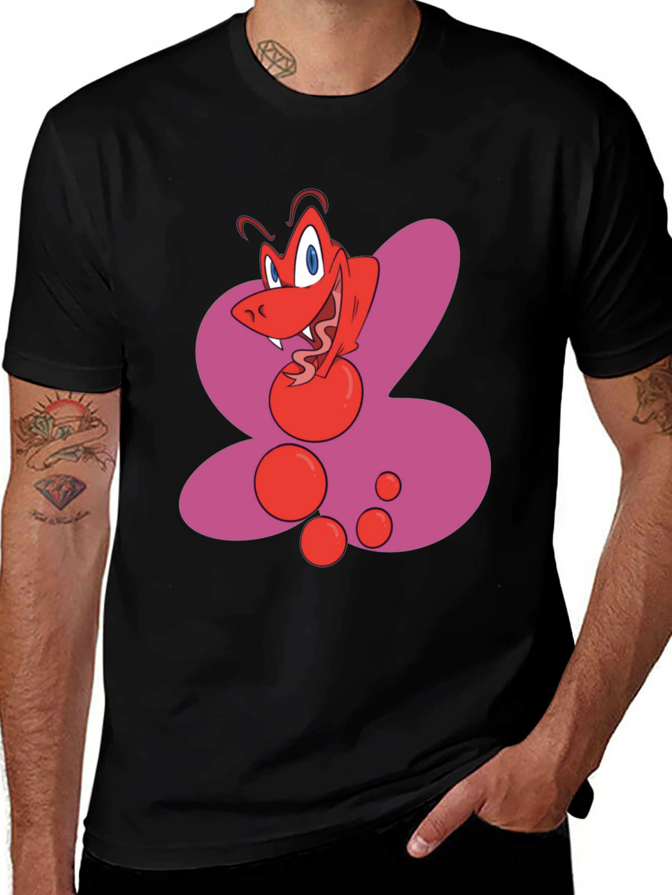 Cartoon Red Creature Black T-Shirt