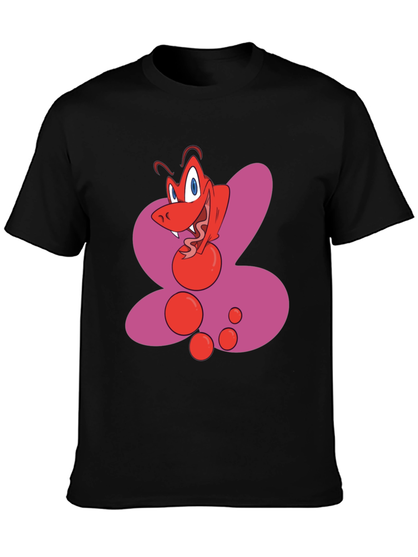 Cartoon Red Creature Black T-Shirt