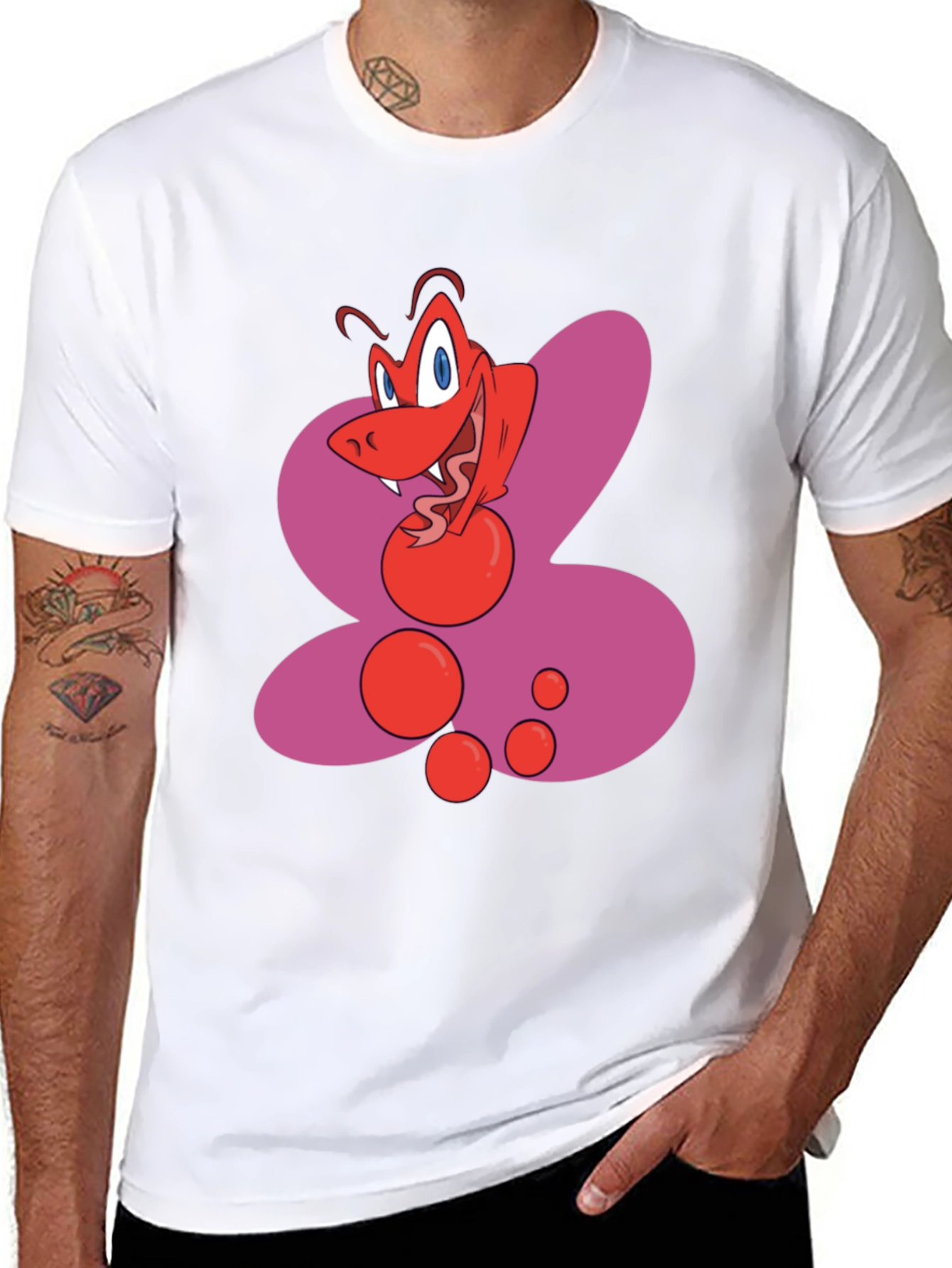 Cartoon Red Creature Black T-Shirt