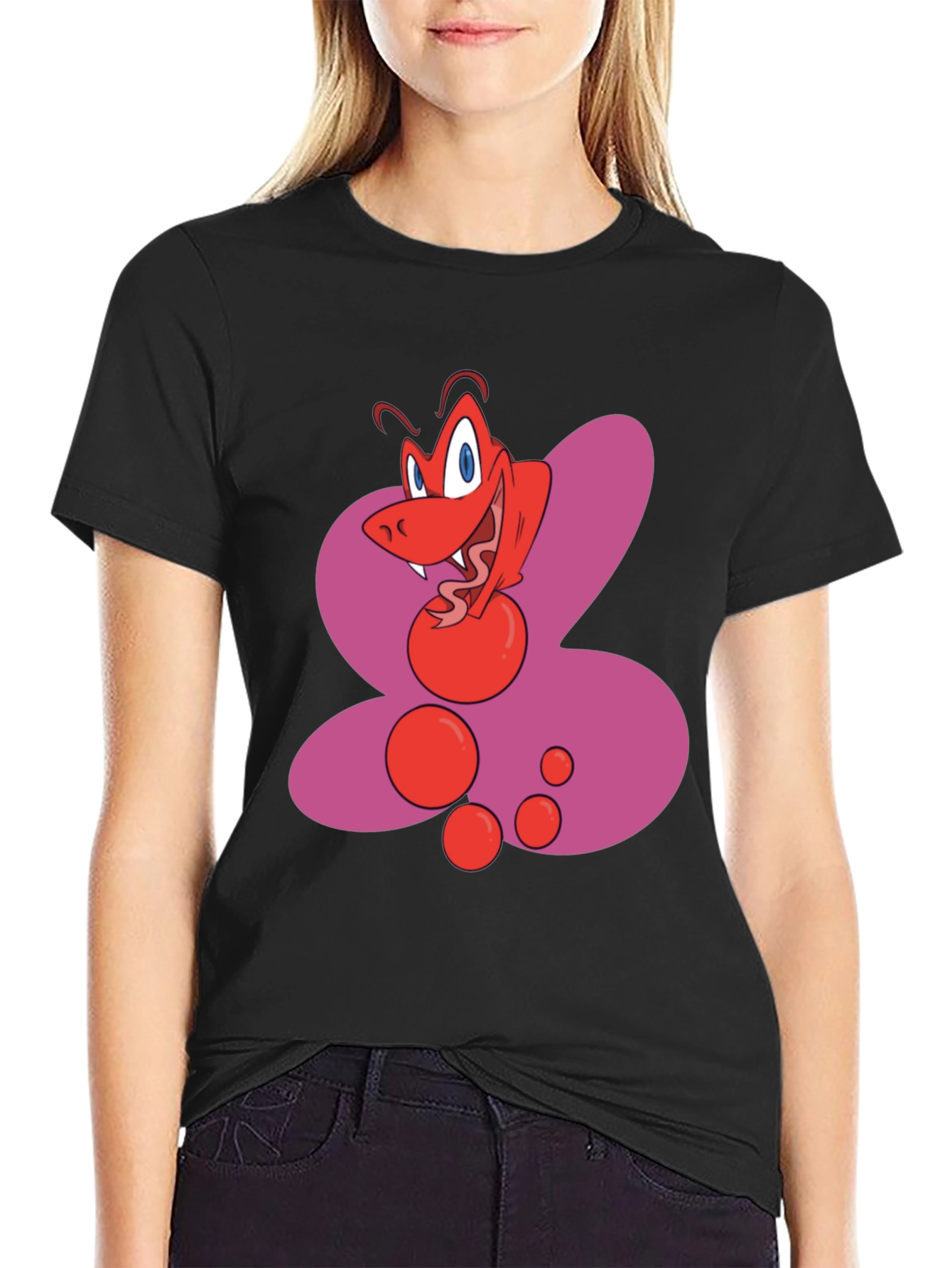 Cartoon Red Creature Black T-Shirt