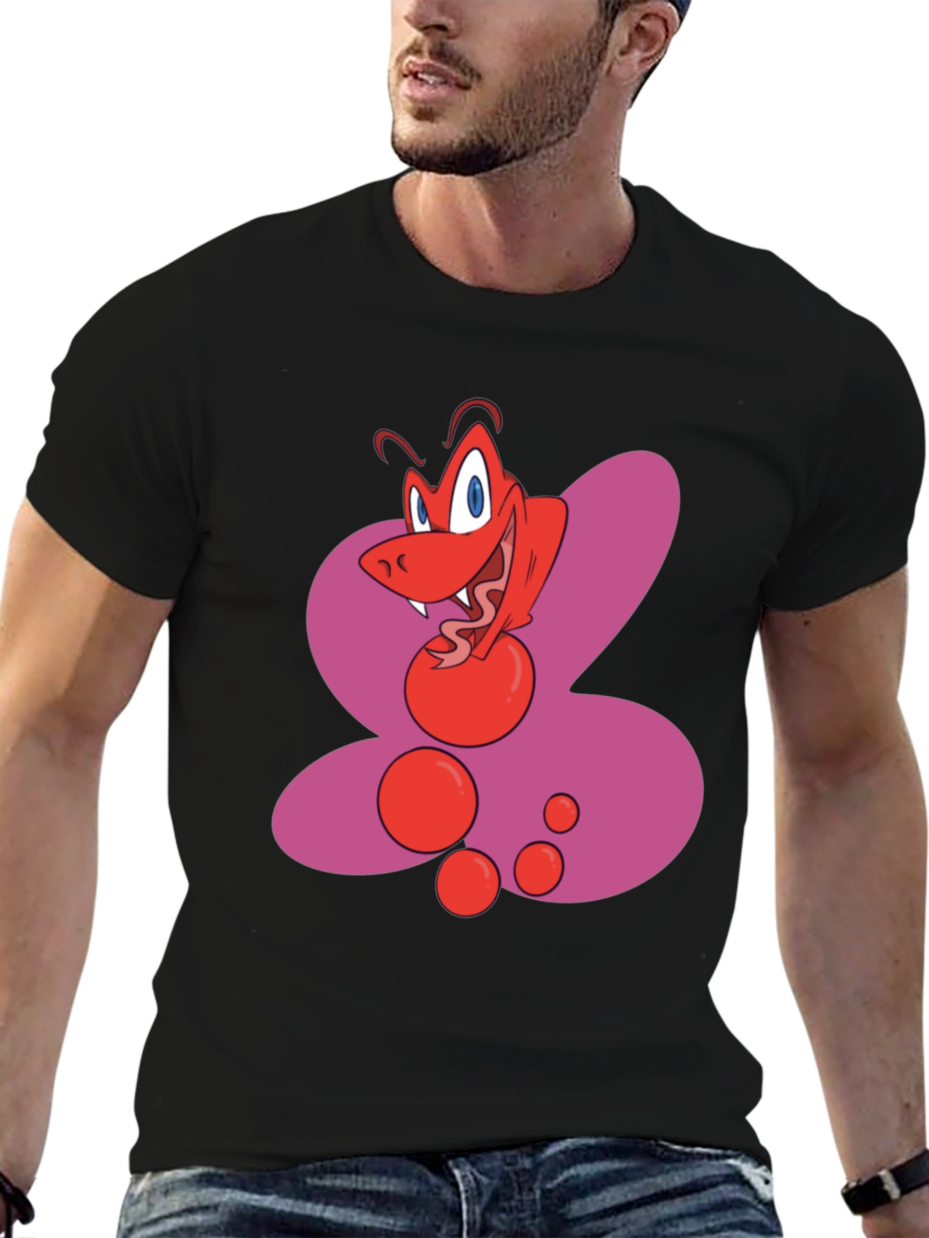 Cartoon Red Creature Black T-Shirt