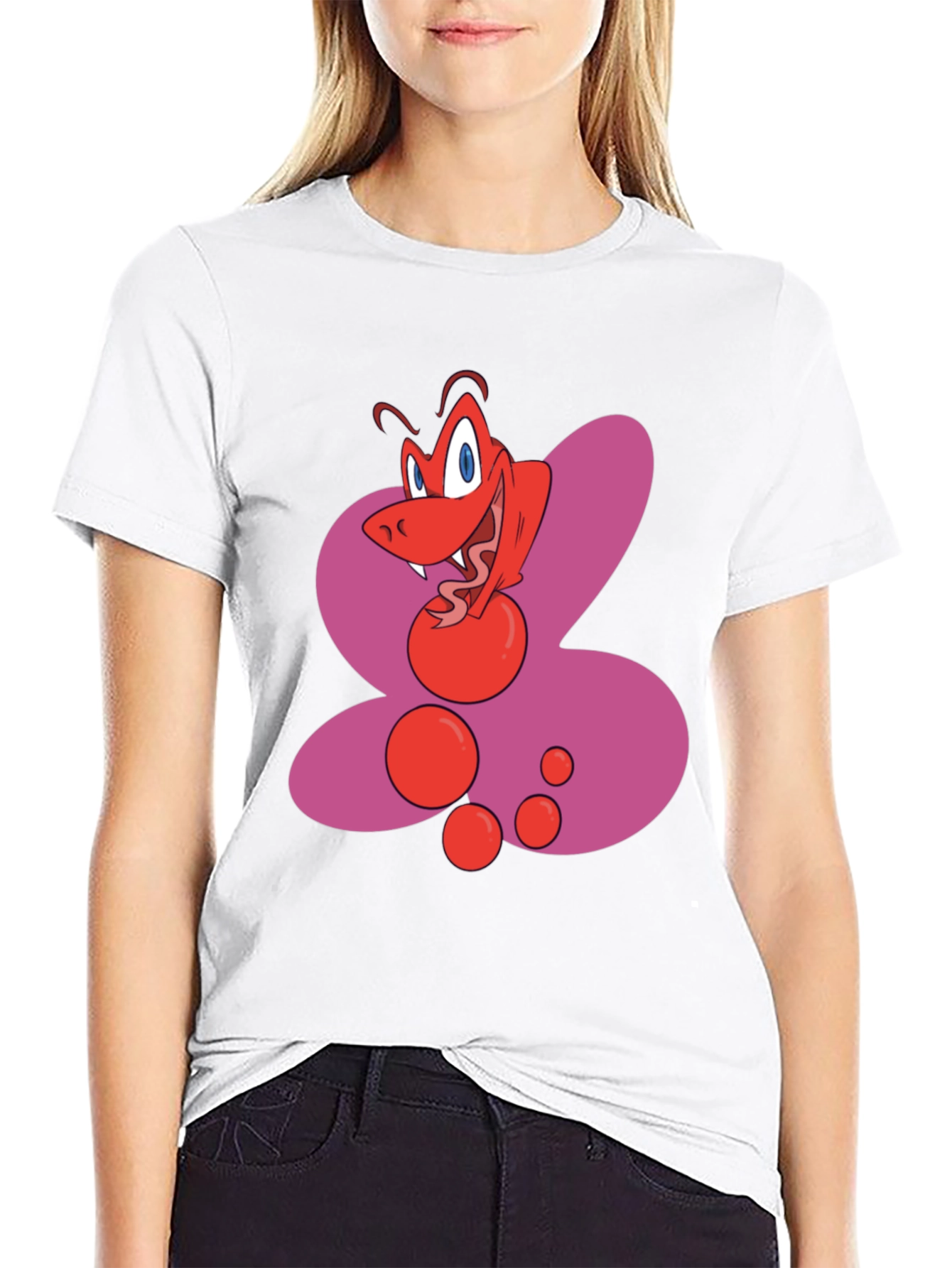 Cartoon Red Creature Black T-Shirt