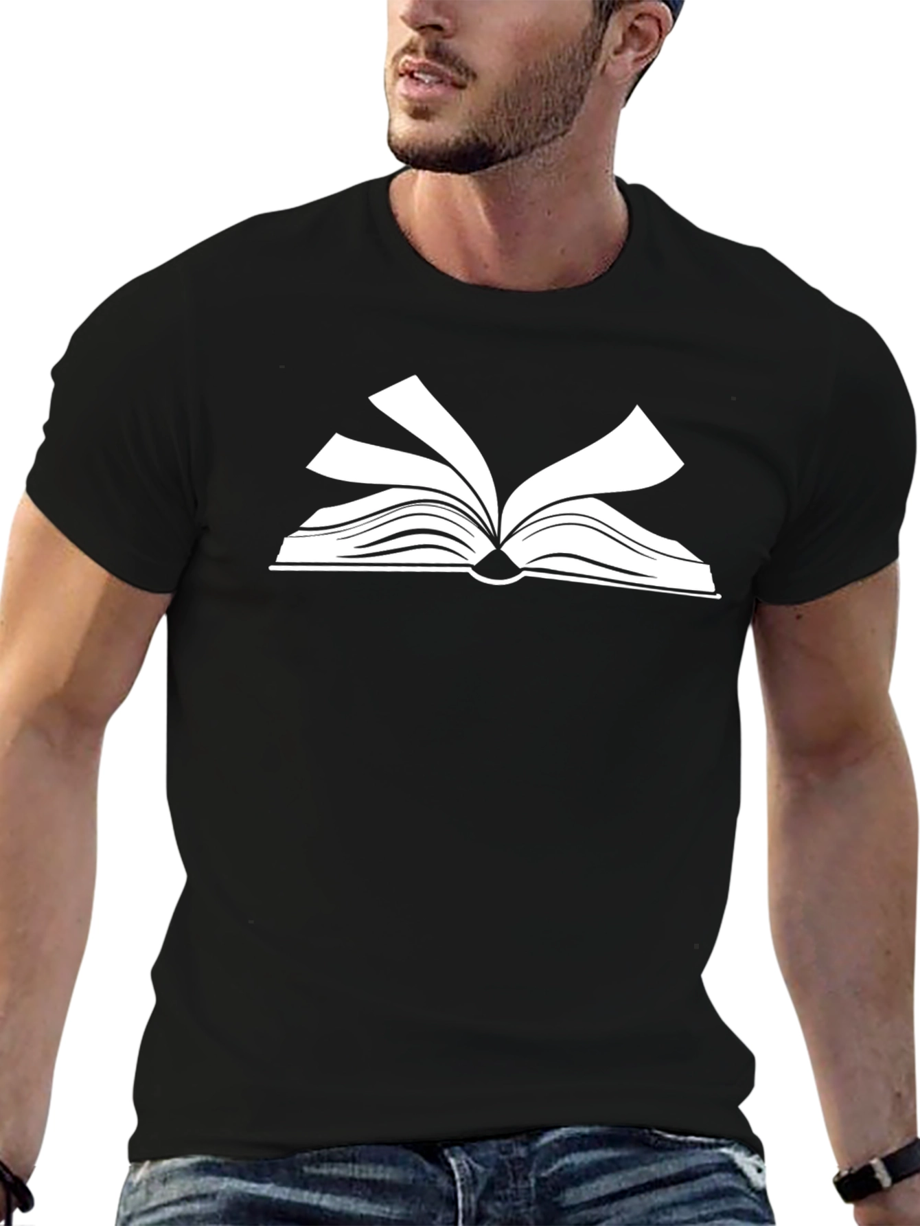 Open Book Graphic Tee - Black Cotton T-Shirt