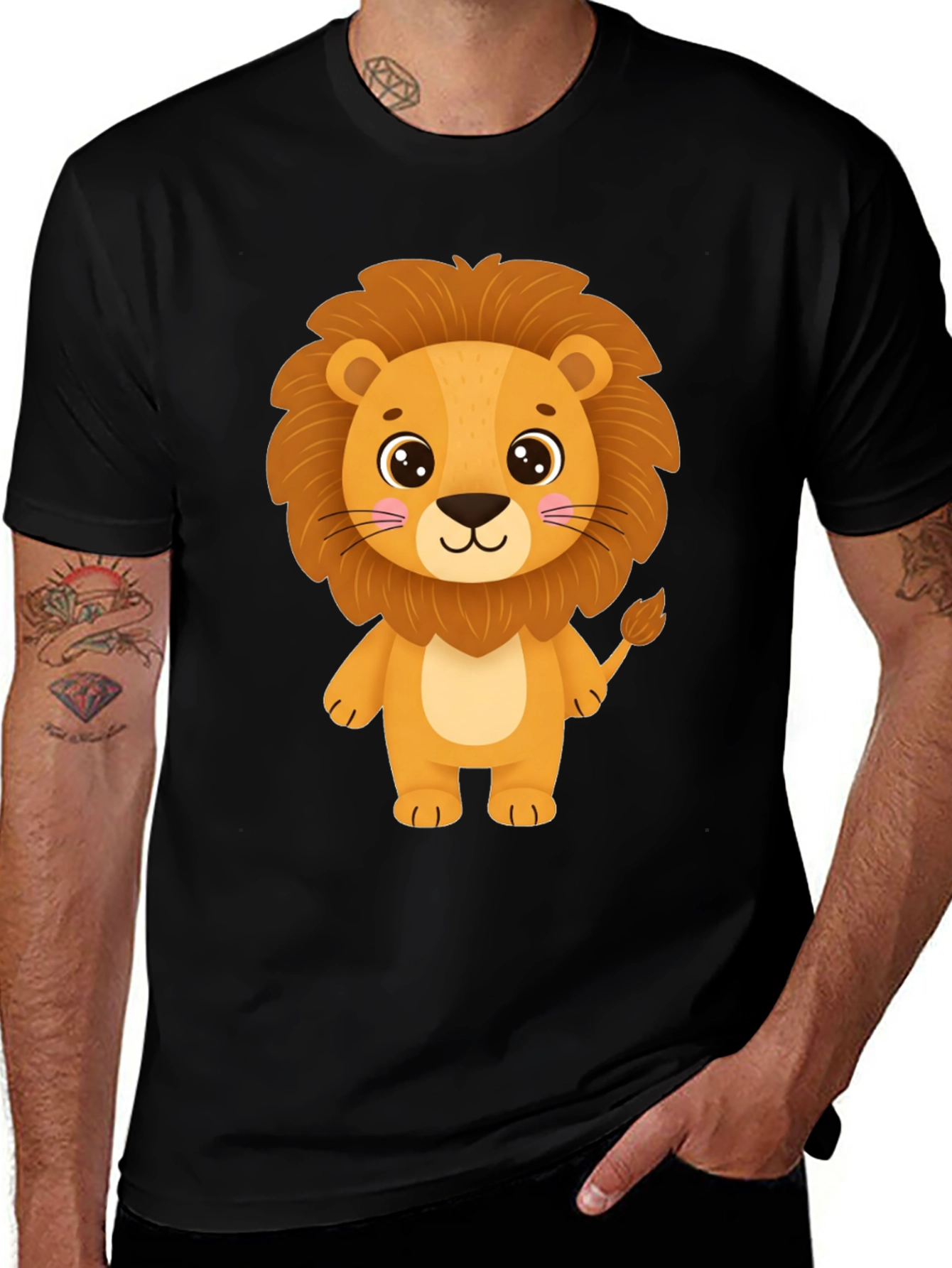 Lion Graphic Black Tee - Cute Cartoon Animal Shirt