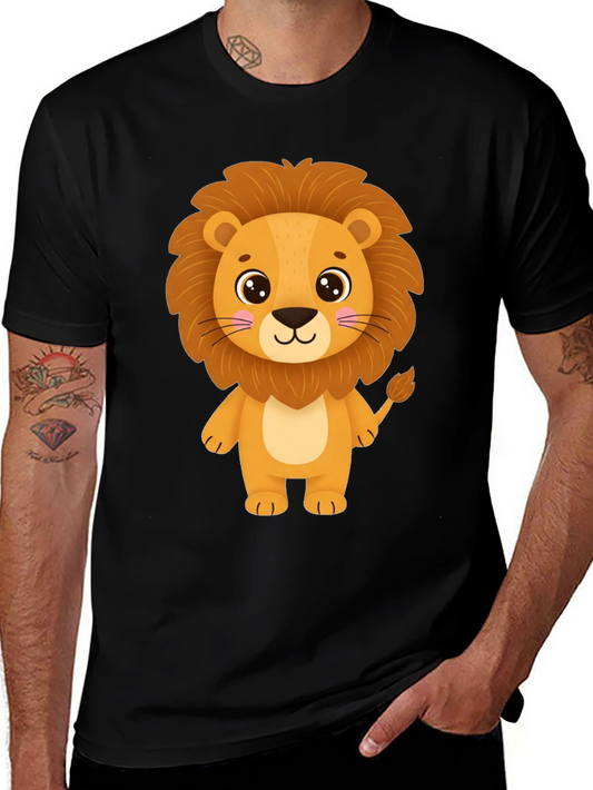 Lion Graphic Black Tee - Cute Cartoon Animal Shirt