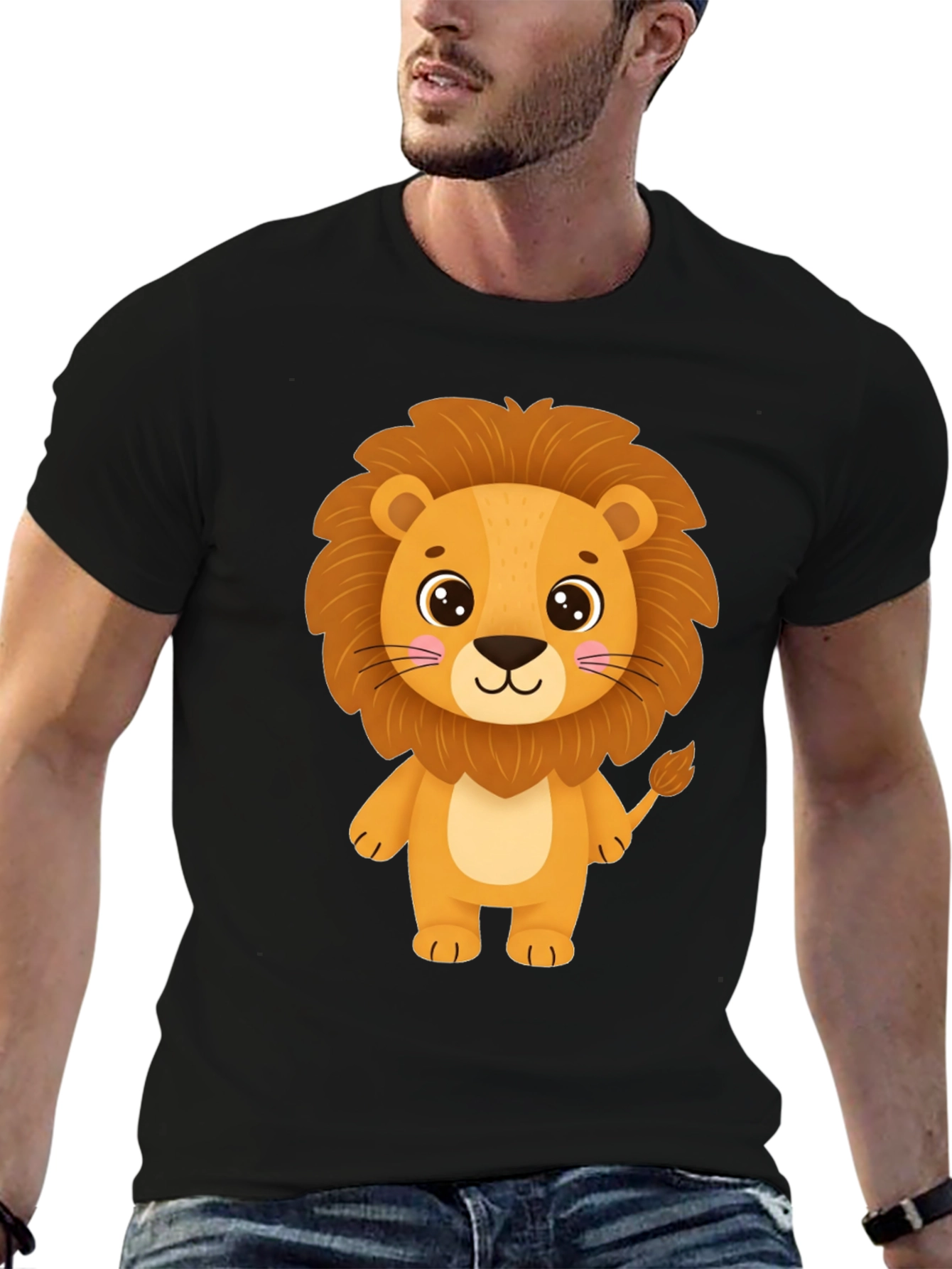 Lion Graphic Black Tee - Cute Cartoon Animal Shirt