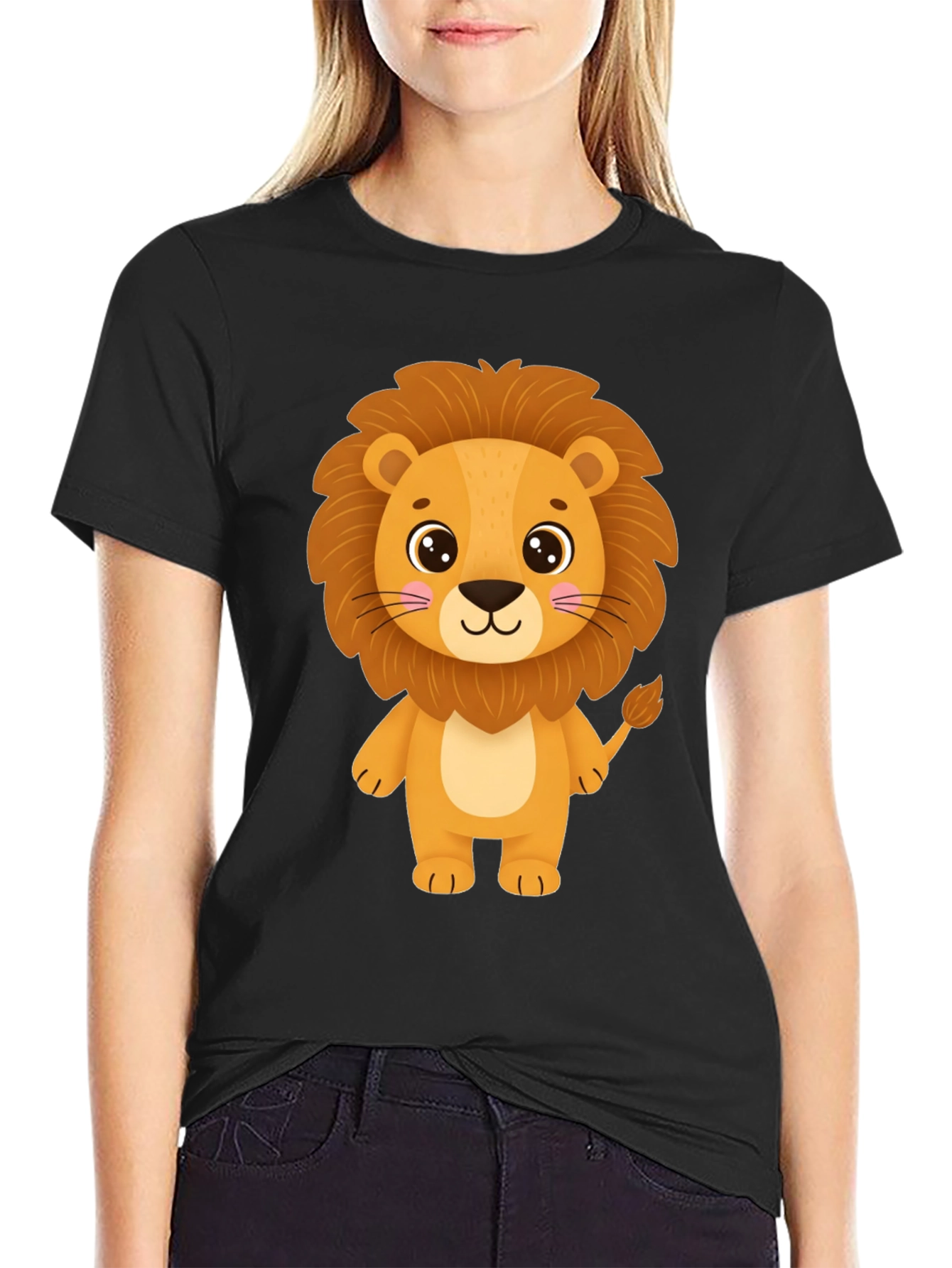 Lion Graphic Black Tee - Cute Cartoon Animal Shirt