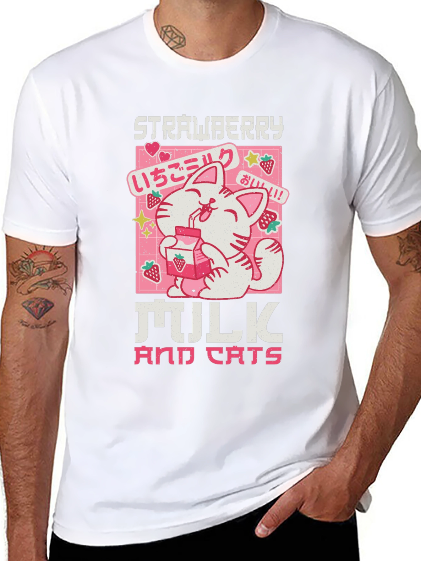 Strawberry Milk and Cats T-Shirt - Anime Kawaii Tee