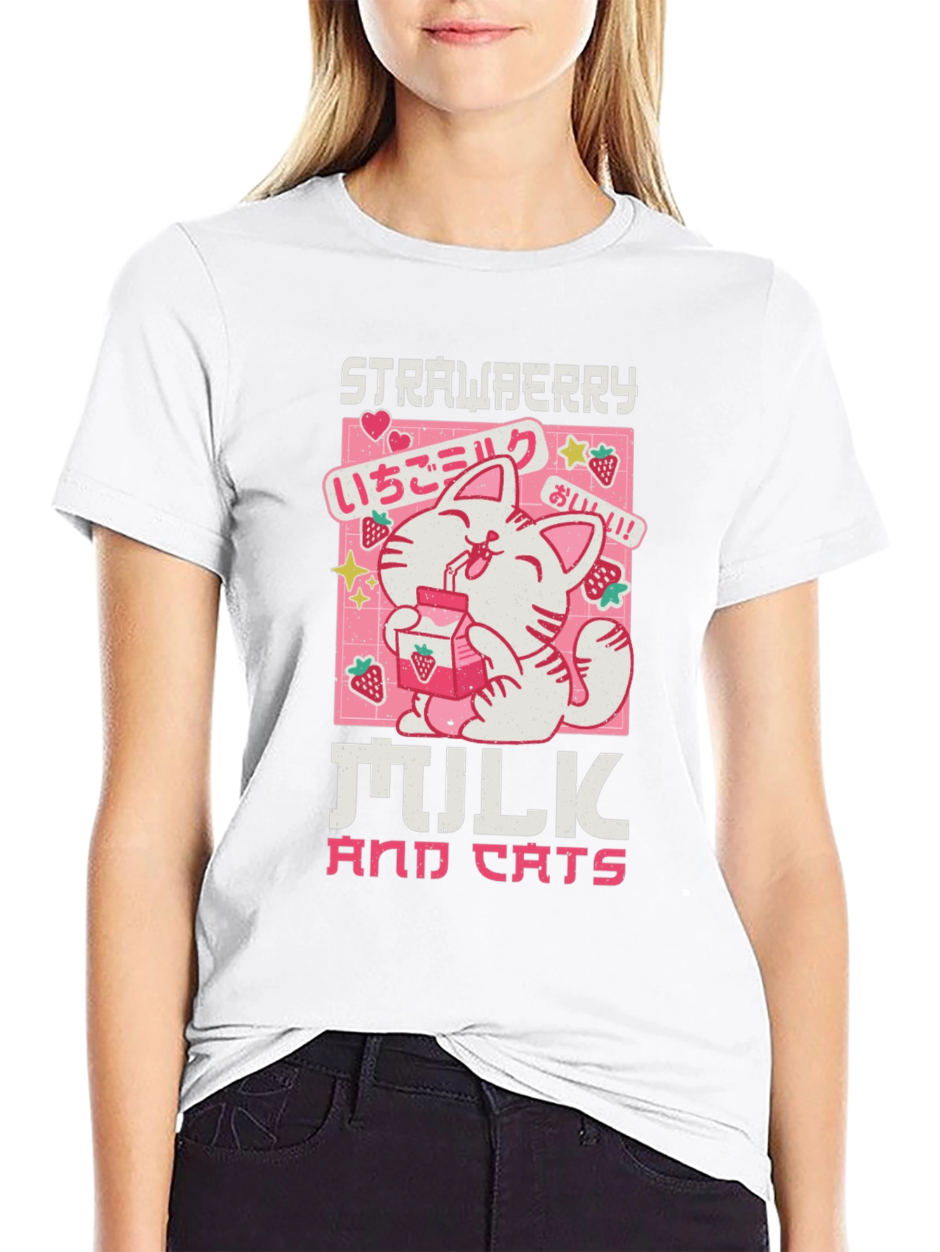 Strawberry Milk and Cats T-Shirt - Anime Kawaii Tee