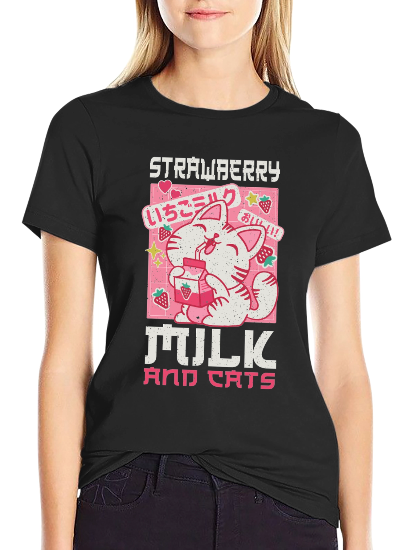 Strawberry Milk and Cats T-Shirt - Anime Kawaii Tee