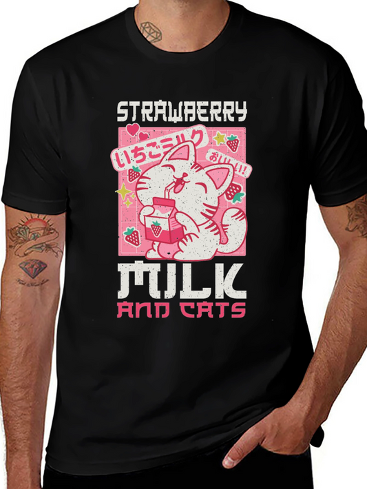 Strawberry Milk and Cats T-Shirt - Anime Kawaii Tee