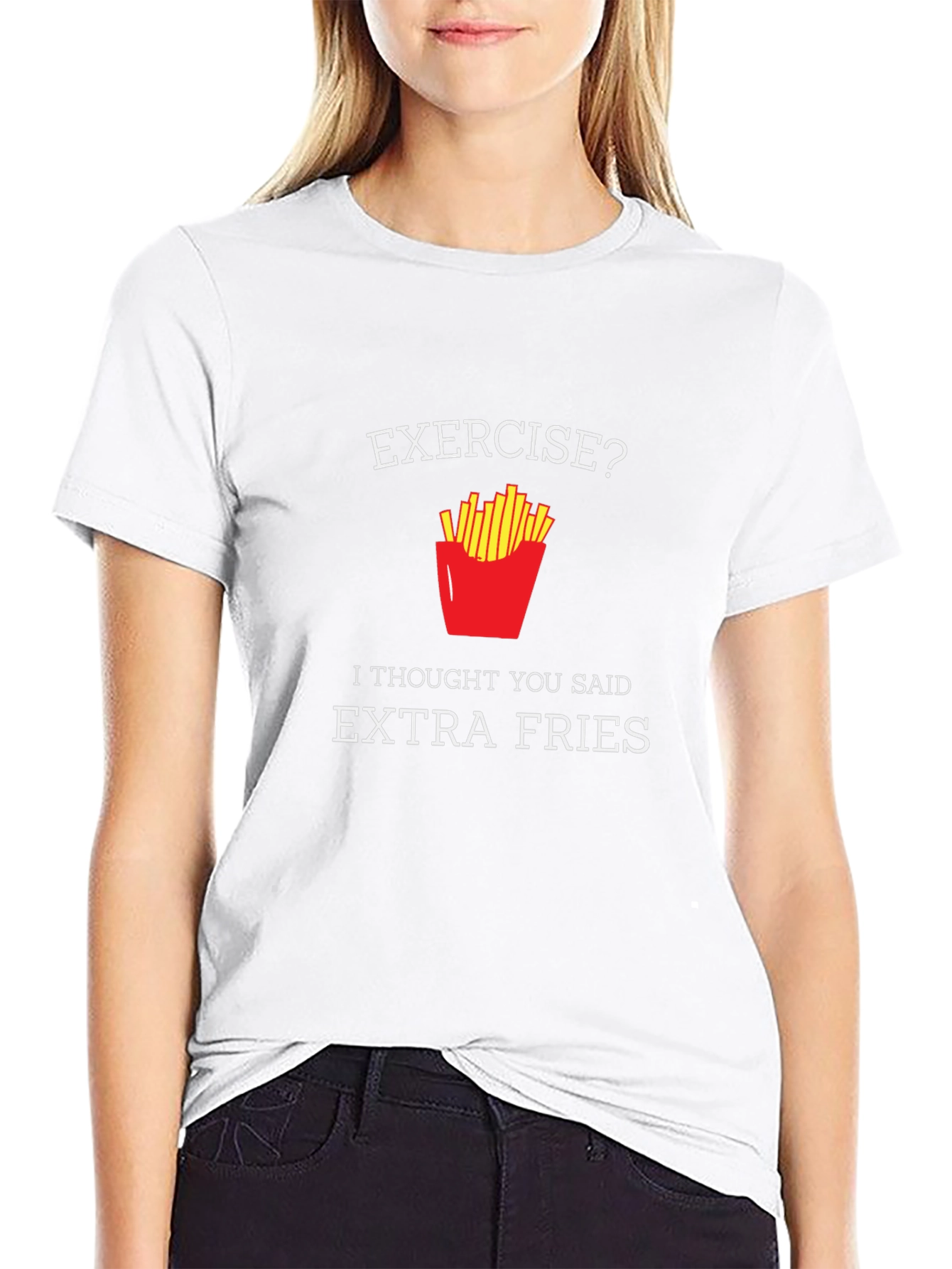 Exercise? Extra Fries! Black T-Shirt
