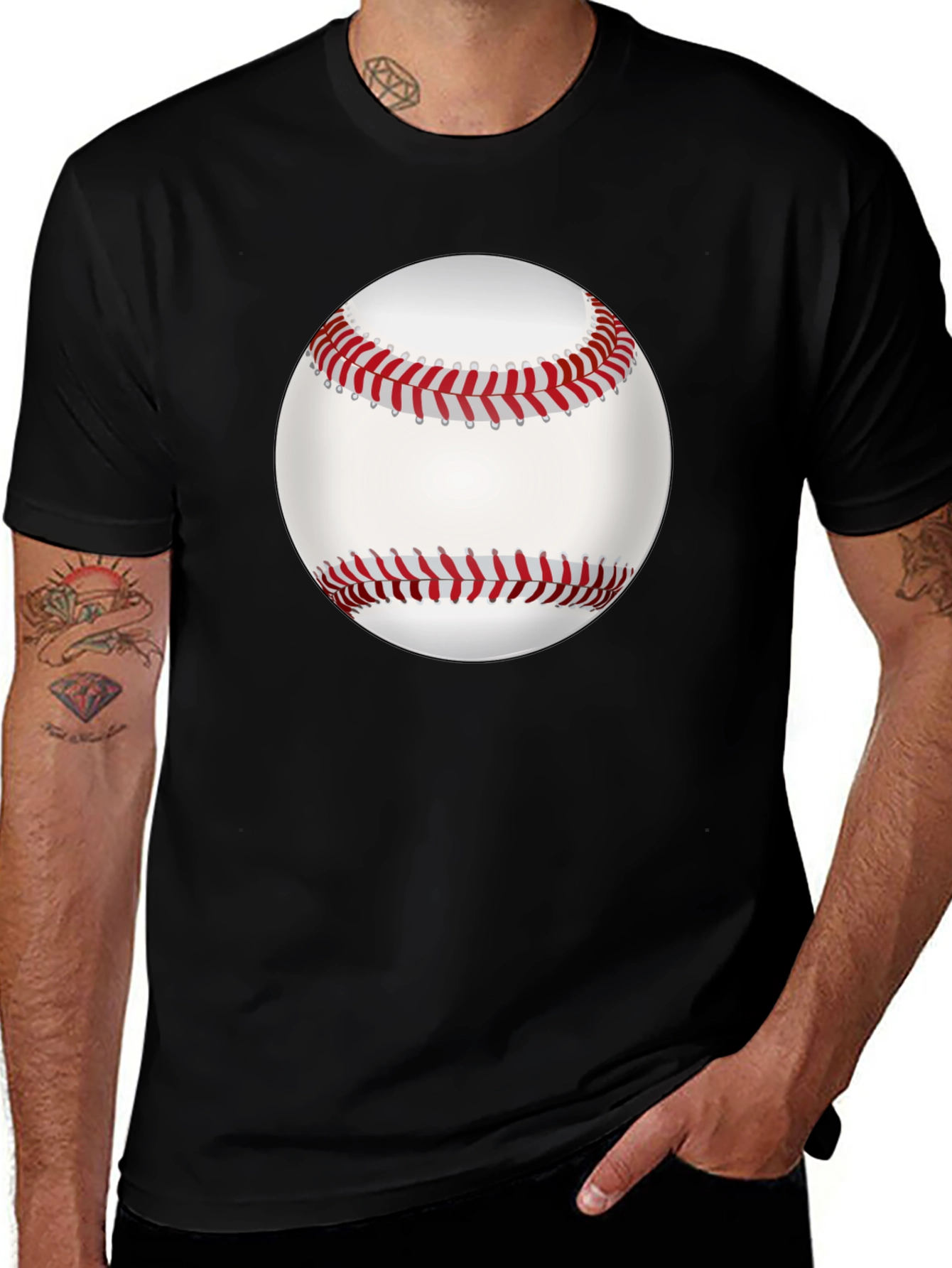 Baseball Graphic Tee - Black Cotton Casual Shirt