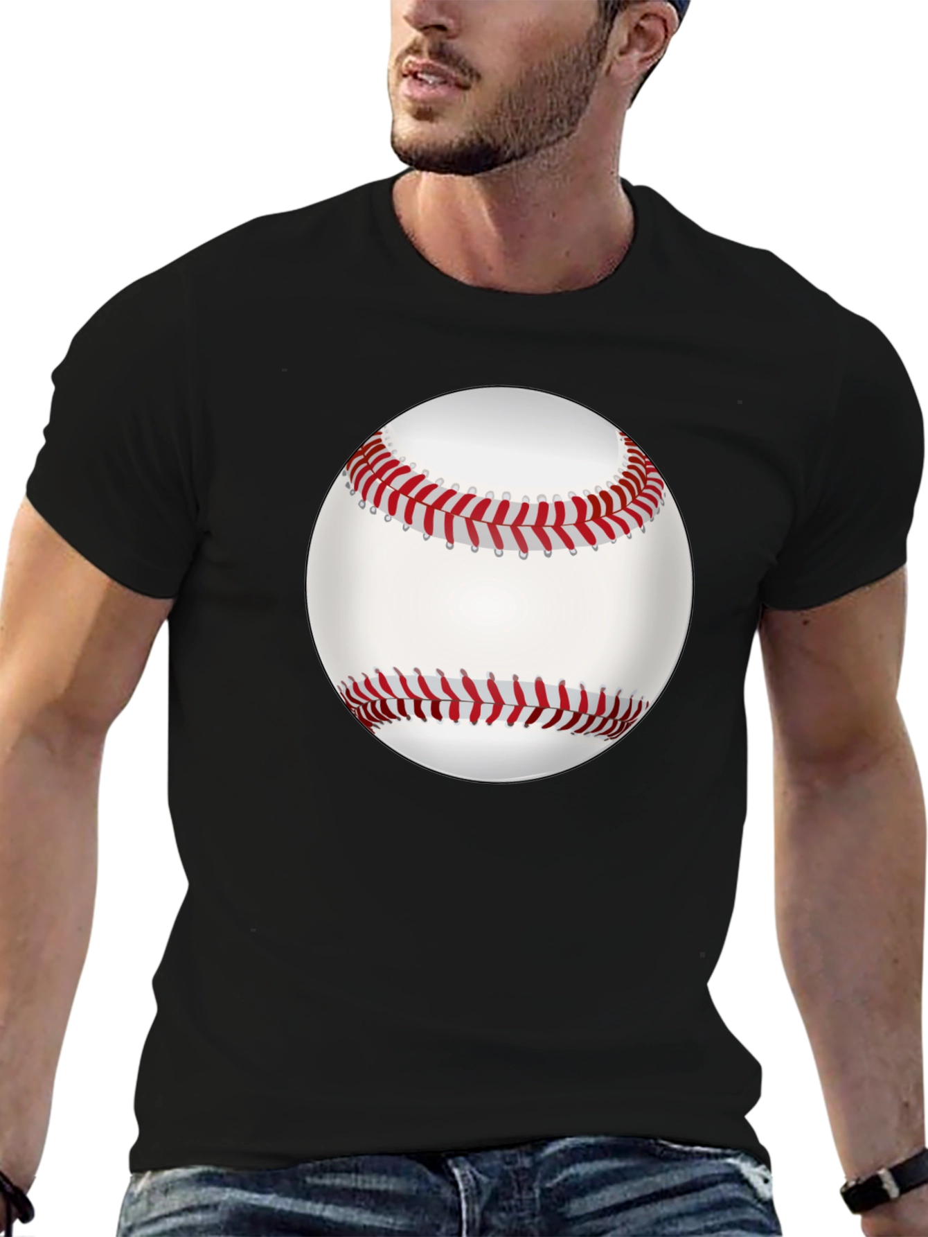 Baseball Graphic Tee - Black Cotton Casual Shirt