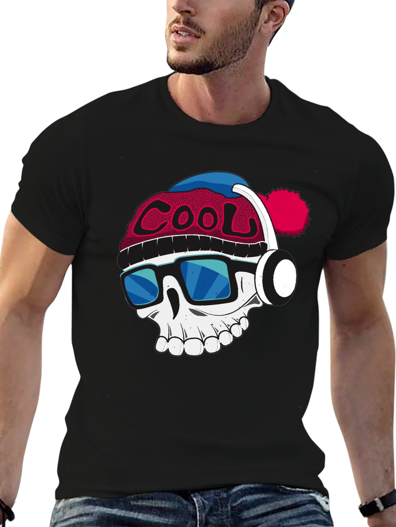 Cool Skull Graphic Tee - Mens Black Cotton T-Shirt