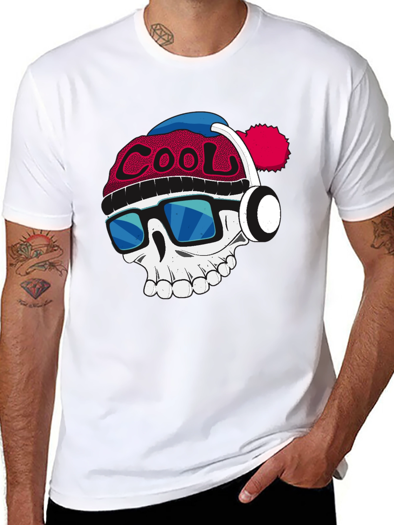Cool Skull Graphic Tee - Mens Black Cotton T-Shirt