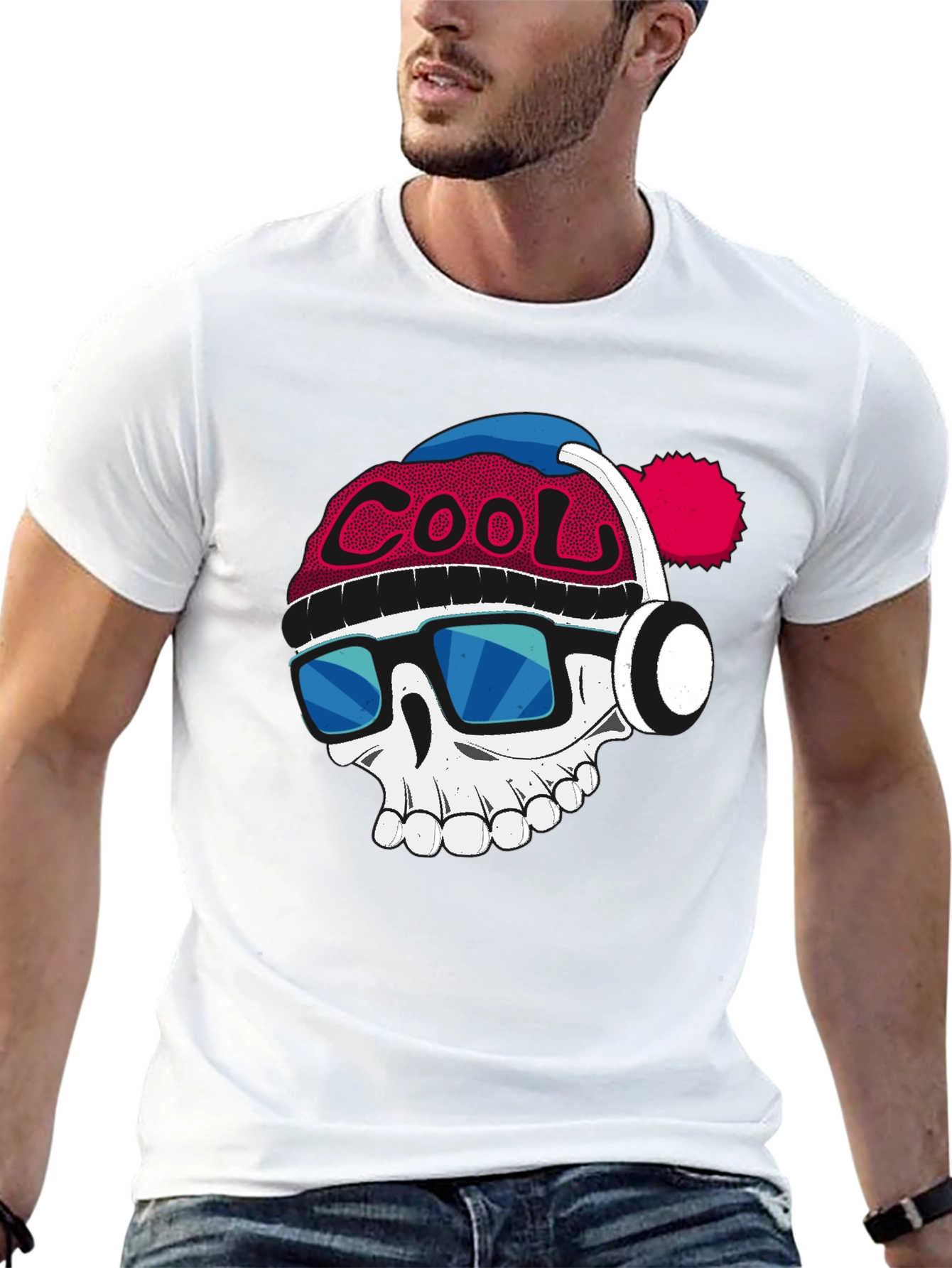 Cool Skull Graphic Tee - Mens Black Cotton T-Shirt