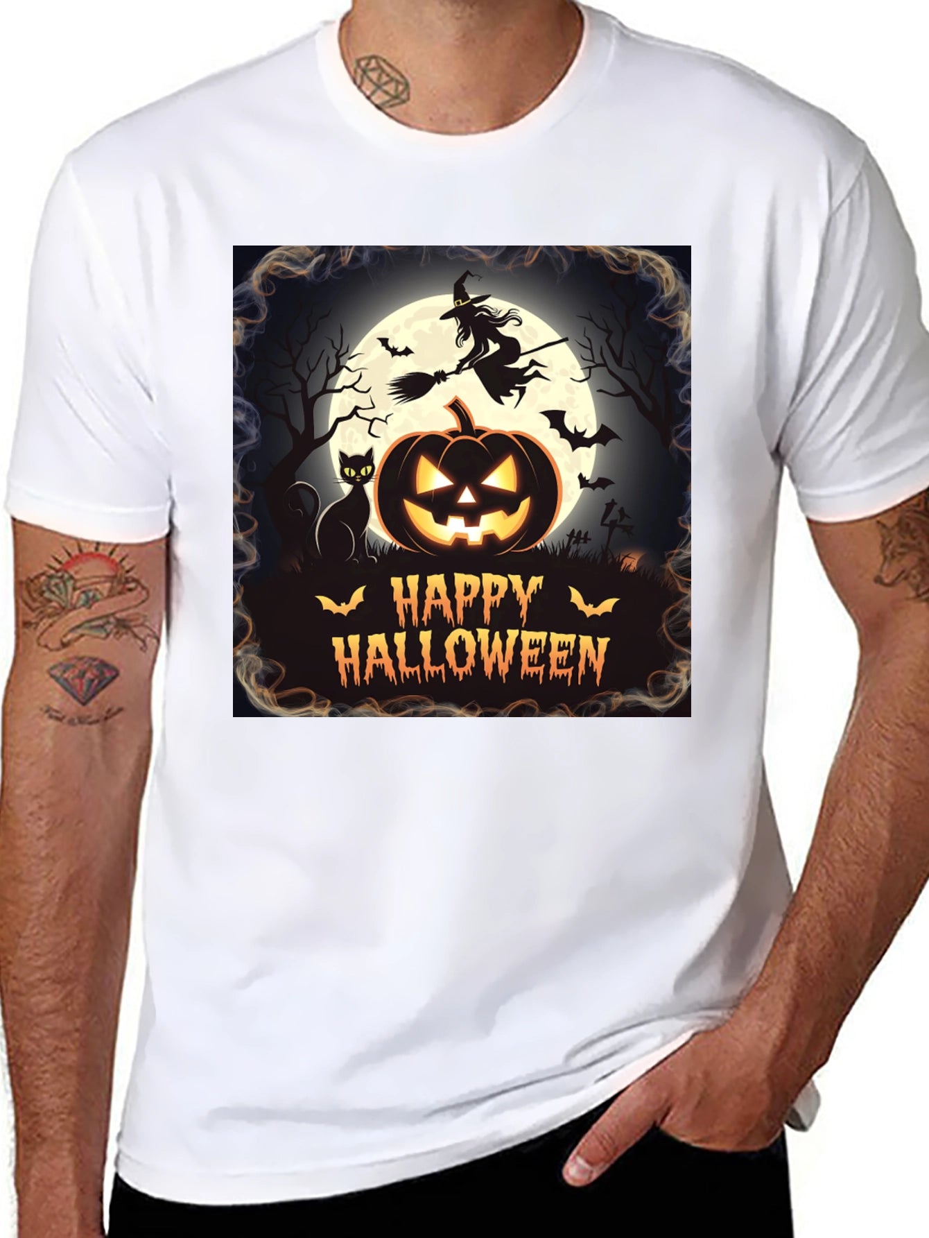 Halloween T-Shirt Witch Cat Pumpkin Design