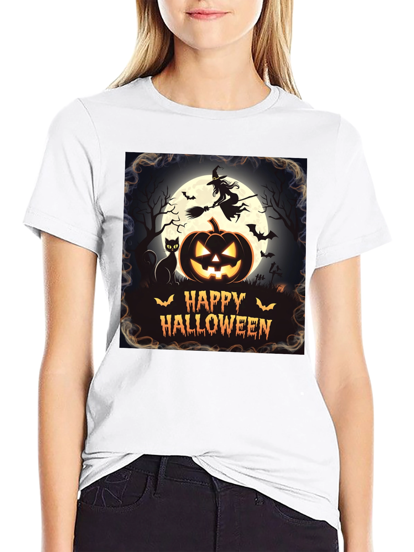 Halloween T-Shirt Witch Cat Pumpkin Design