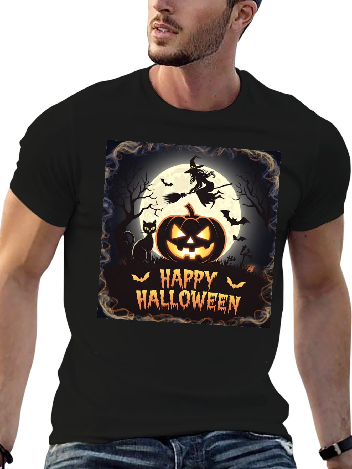 Halloween T-Shirt Witch Cat Pumpkin Design