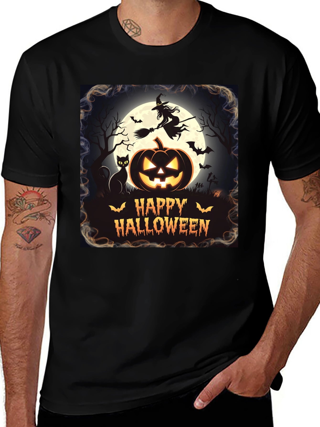 Halloween T-Shirt Witch Cat Pumpkin Design