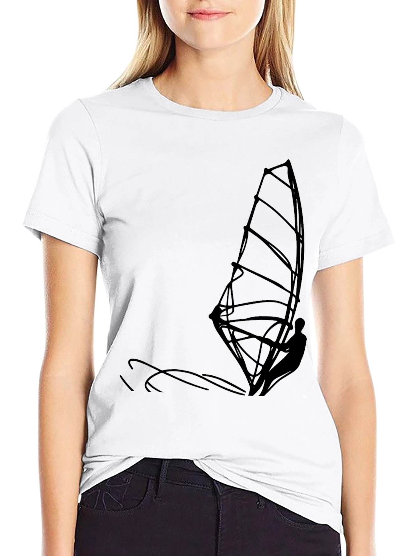 Mens Black T-Shirt with Windsurfer Graphic