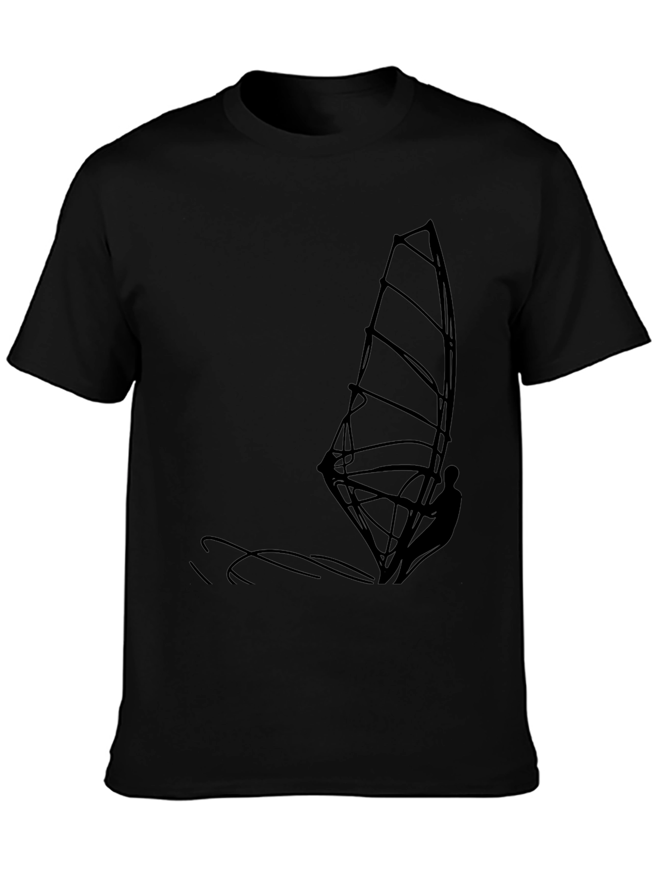 Mens Black T-Shirt with Windsurfer Graphic