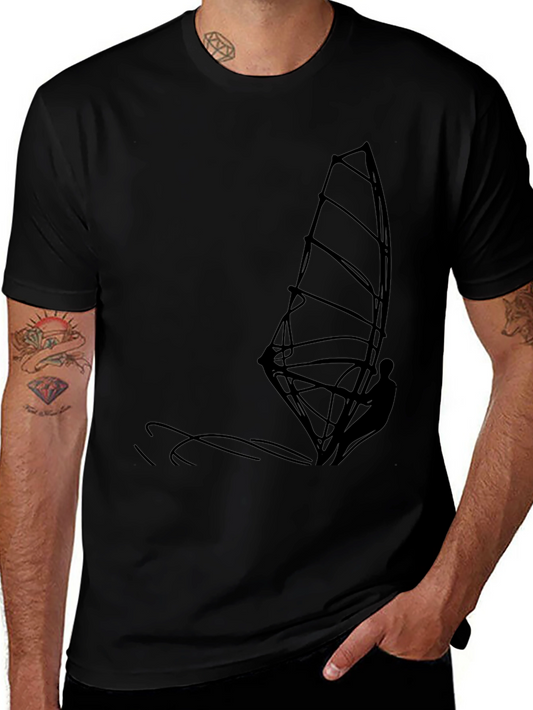 Mens Black T-Shirt with Windsurfer Graphic