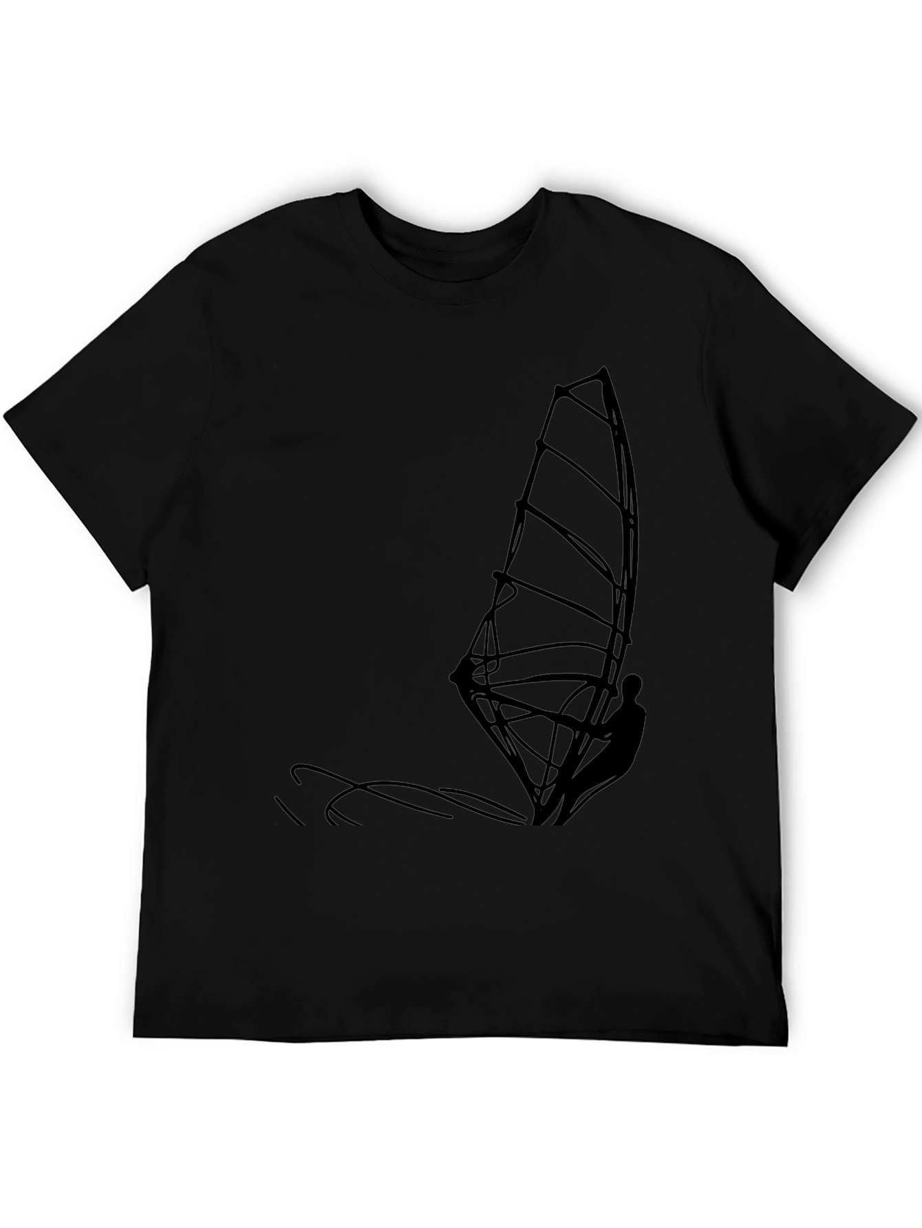 Mens Black T-Shirt with Windsurfer Graphic