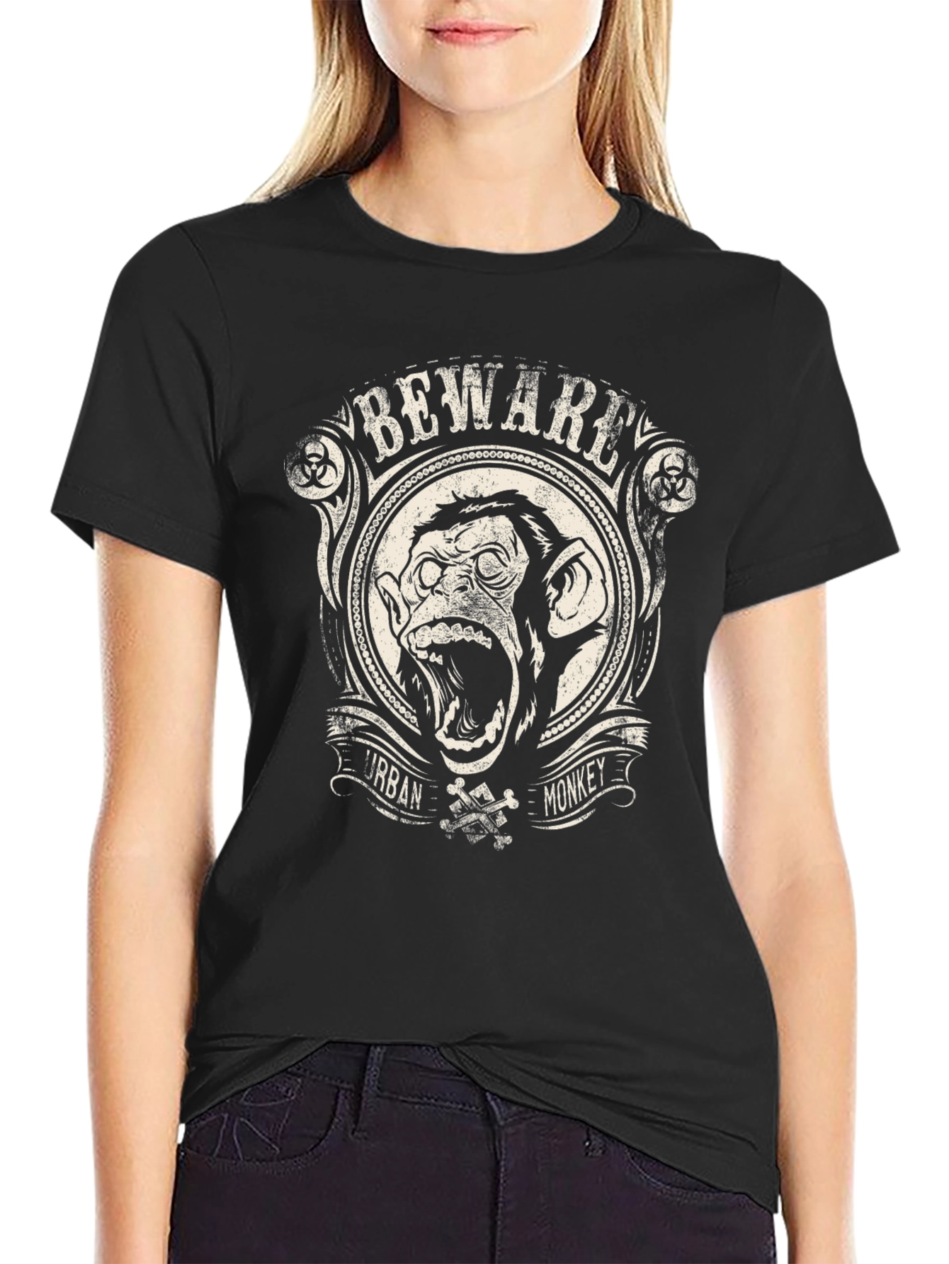 Beware Urban Monkey Graphic T-Shirt - Black